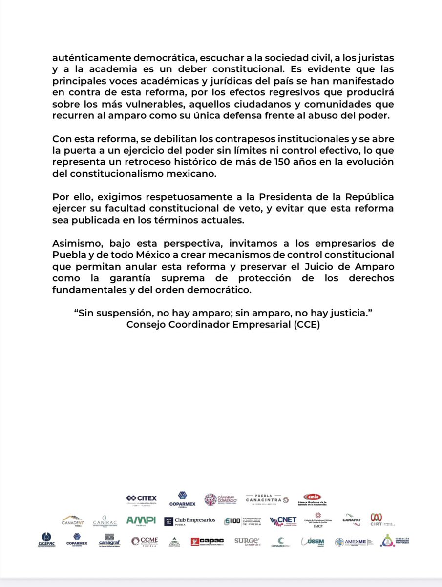 Grave retroceso en la protección de derechos: CCE Puebla rechaza la reforma a la Ley de Amparo.
