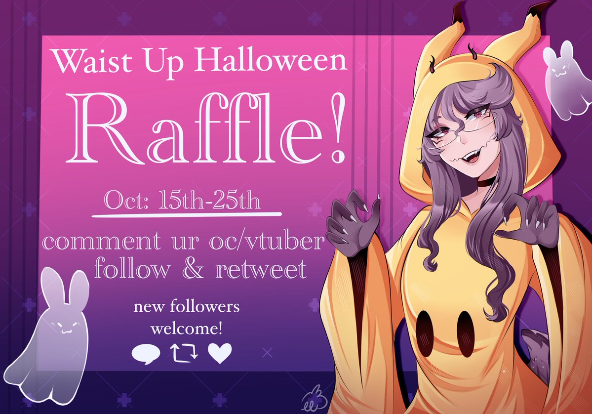 bnnyinbed's tweet image. 💜 Halloween Waist Up 💜
If this raffle does well I may do more in the future! Tysm for making this my job for the past 3 years ♡
How to enter:
♡ follow
♡ like + retweet
♡ reply with ur oc/vtuber
ʚ Oct 25 the winner will be announced 💜