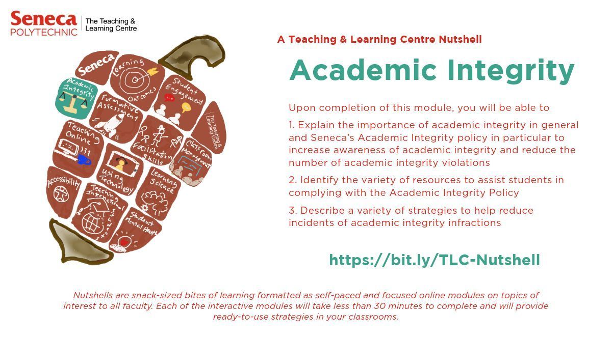 Seneca_TandL's tweet image. Learn more about Seneca’s Academic Integrity policy in our Academic Integrity #TLCnutshell. You’ll learn strategies to help reduce incidents of academic integrity infractions &amp;amp; resources to share with your students that help them comply with the Policy. bit.ly/TLC-Nutshell
