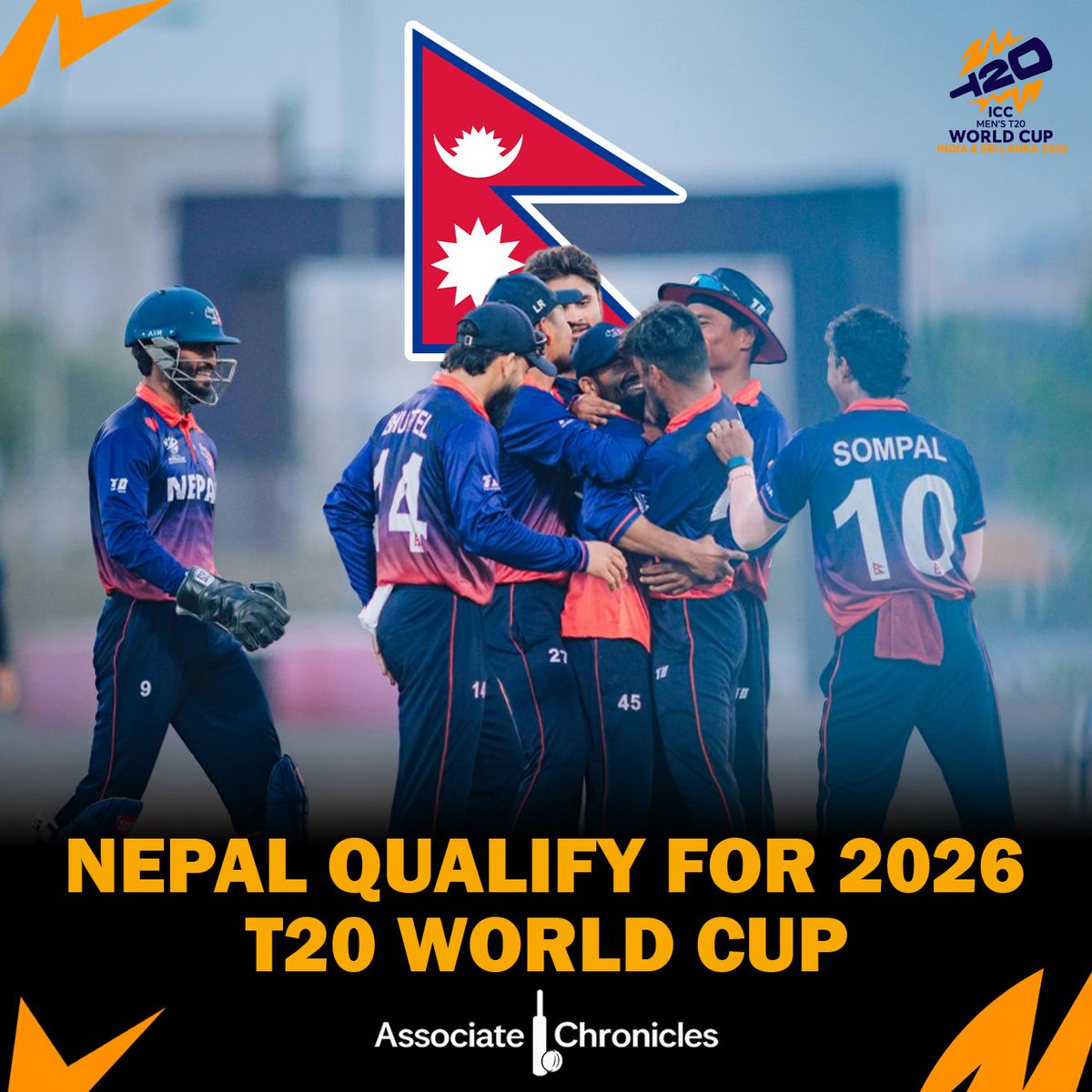 🇳🇵 Nepal qualify for the 2026 T20 World Cup! 🏆🔥

What a massive moment for Nepali cricket — after a decade away from the world stage, they’ve made it to back-to-back World Cups! 🙌

And this time, it’s happening right in their backyard — India &amp; Sri Lanka! 🇮🇳🇱🇰