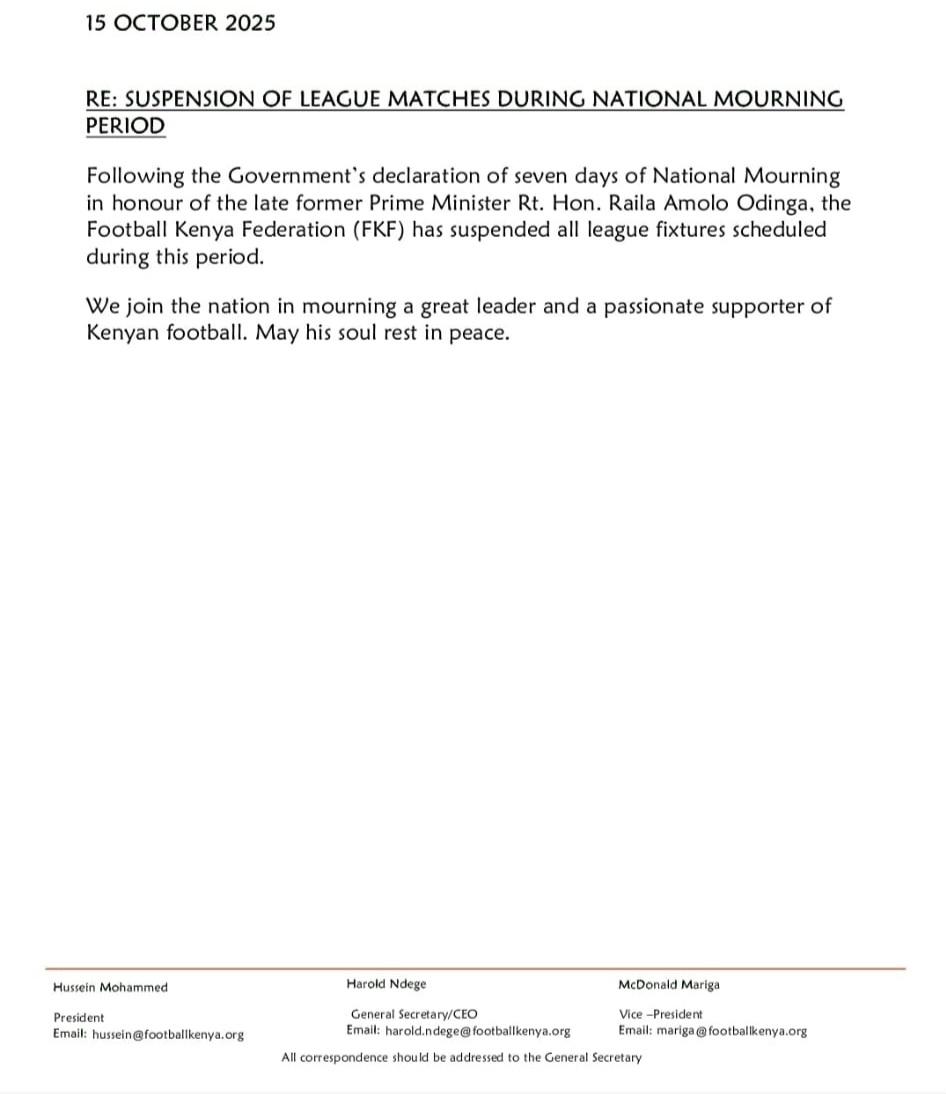 TeyaKevin's tweet image. FKF has suspended all league matches for the next 7 days.