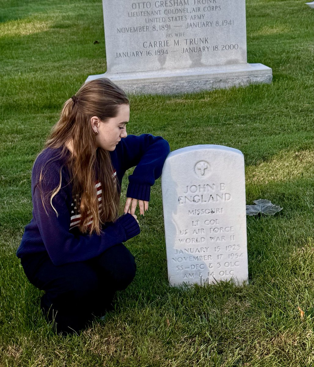 CGProgram's tweet image. A sweet, touching moment with Selah at Arlington National Cemetery. This is her great grandfather. We learned he was a remarkable fighter pilot with 20 kills. She never knew him but family is family. Selah gave permission to post. Being here, it’s hard to find the right words.