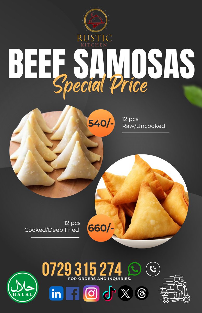 RusticKitchenKe's tweet photo. May Raila Odinga, Agwambo, Tinga, Rest In Power at 80.
We are celebrating 80 yrs of a patriot well lived

Get yourself the best Samosas in Nairobi, #Kenya
Delicious Halal beef or Veg made from the best and freshest ingredients. 
12 Raw 540/-
12 Cooked 660/-
#KenyaIn2055
#kdfday https://t.co/NRoBZArufv