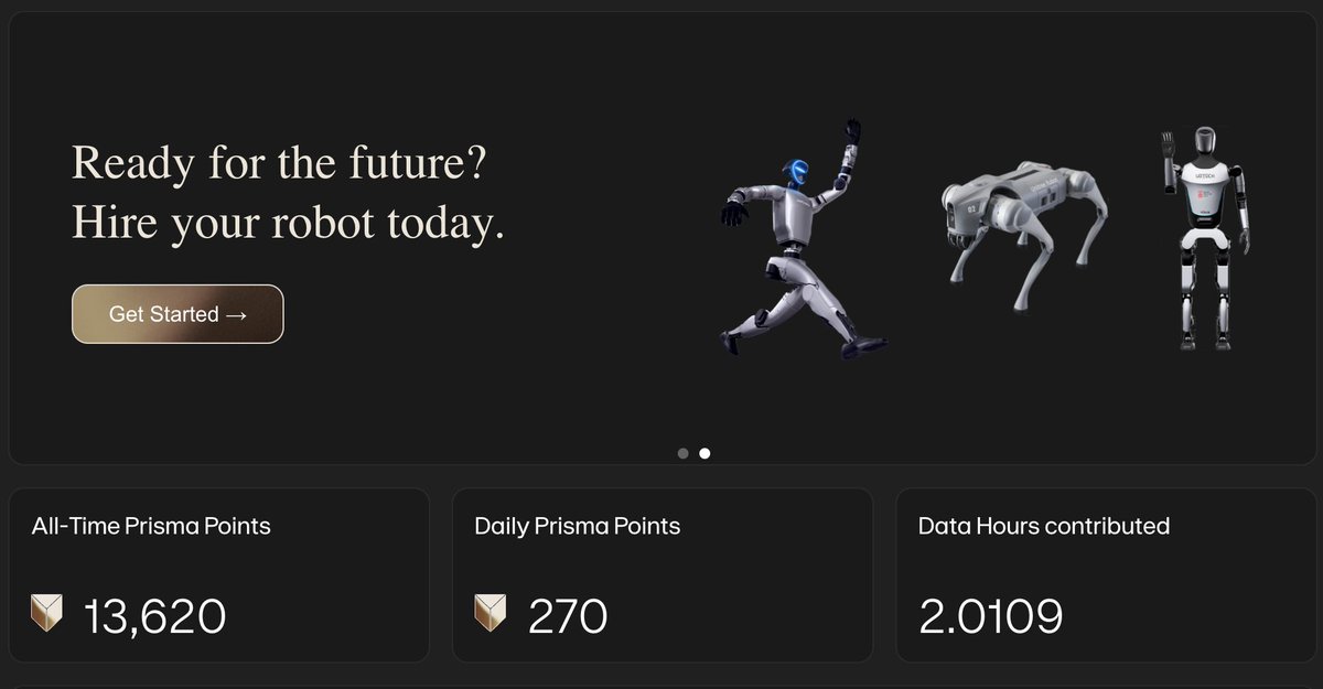 Just checked my <a href="/PrismaXai/">PrismaX</a> profile, I’m now at over 13k points and have officially hit two data hours contributed.

Teleoperation is such a fascinating part of AI robotics being able to remotely control real robots and contribute data that trains autonomous systems is literally