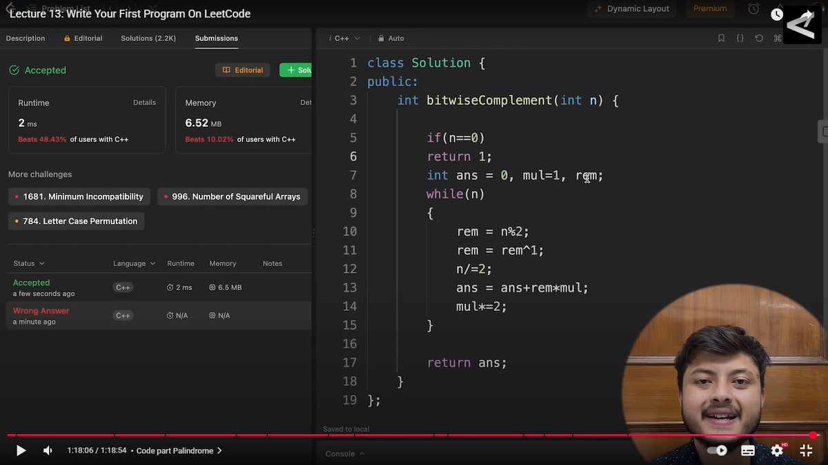 harshsingh_ksri's tweet image. 👉Day 13 of my #DSA Journey in C++ with @rohit_negi9 Bhaiya !
Focused on problem-solving through #LeetCode
Solved:
🔹 Add Digits
🔹 Leap Year
🔹 Reverse Integer
🔹 Overflow Debug + Fix
🔹 Power of 2
🔹 Sqrt(X)
🔹 Palindrome Check
Each problem = better logic 💪
#100DaysOfCode…