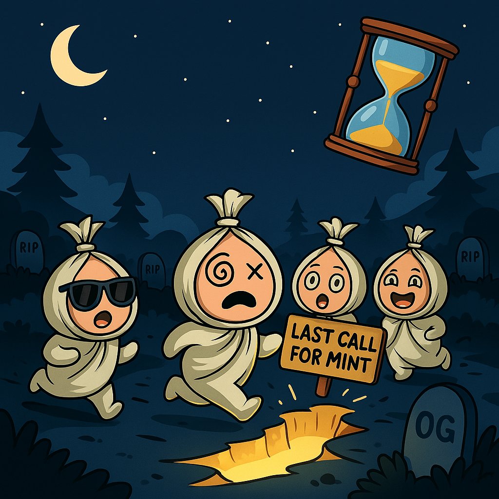 The last graves are shaking… 
Only a few OG souls left to awaken. 
Miss this, and you’ll be watching from the afterlife 👀  

Mint your Poci now before the gate closes forever. 
🔗launchmynft.io/collections/0x… 

#Pocinity #WrappedSoulsUnited #NFTIndonesia #PociHorrorStories