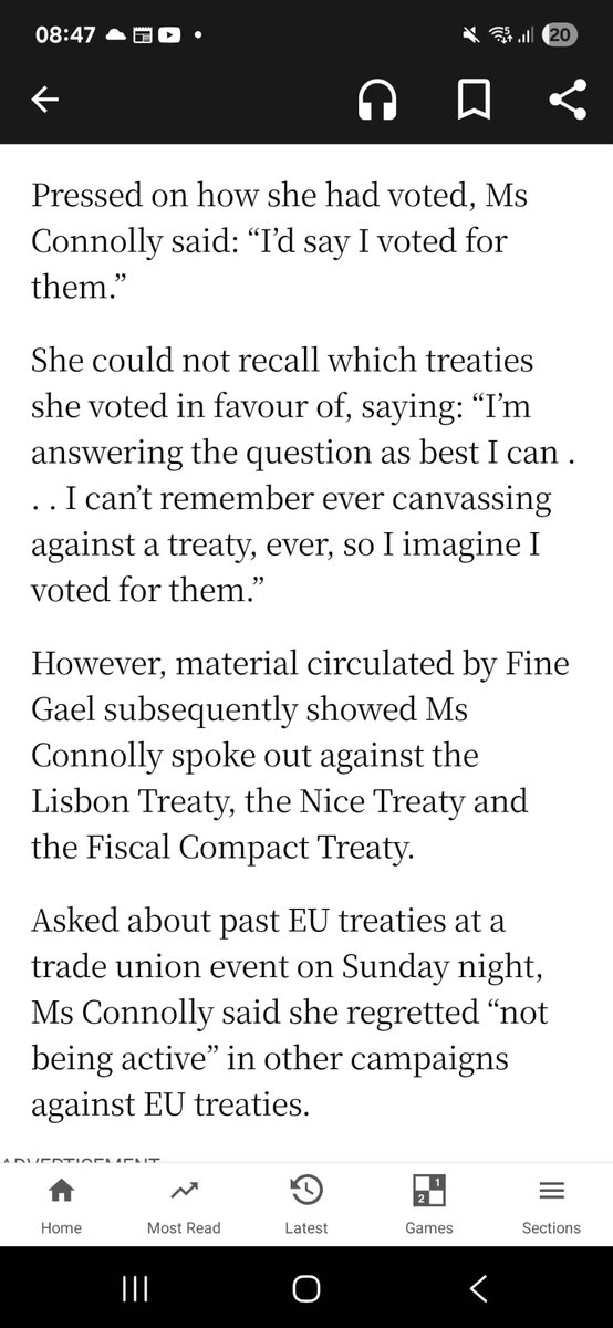 I can recall how I voted in every referendum - and I'm older than Catherine Connolly! 
 Today's Irish Times on line: