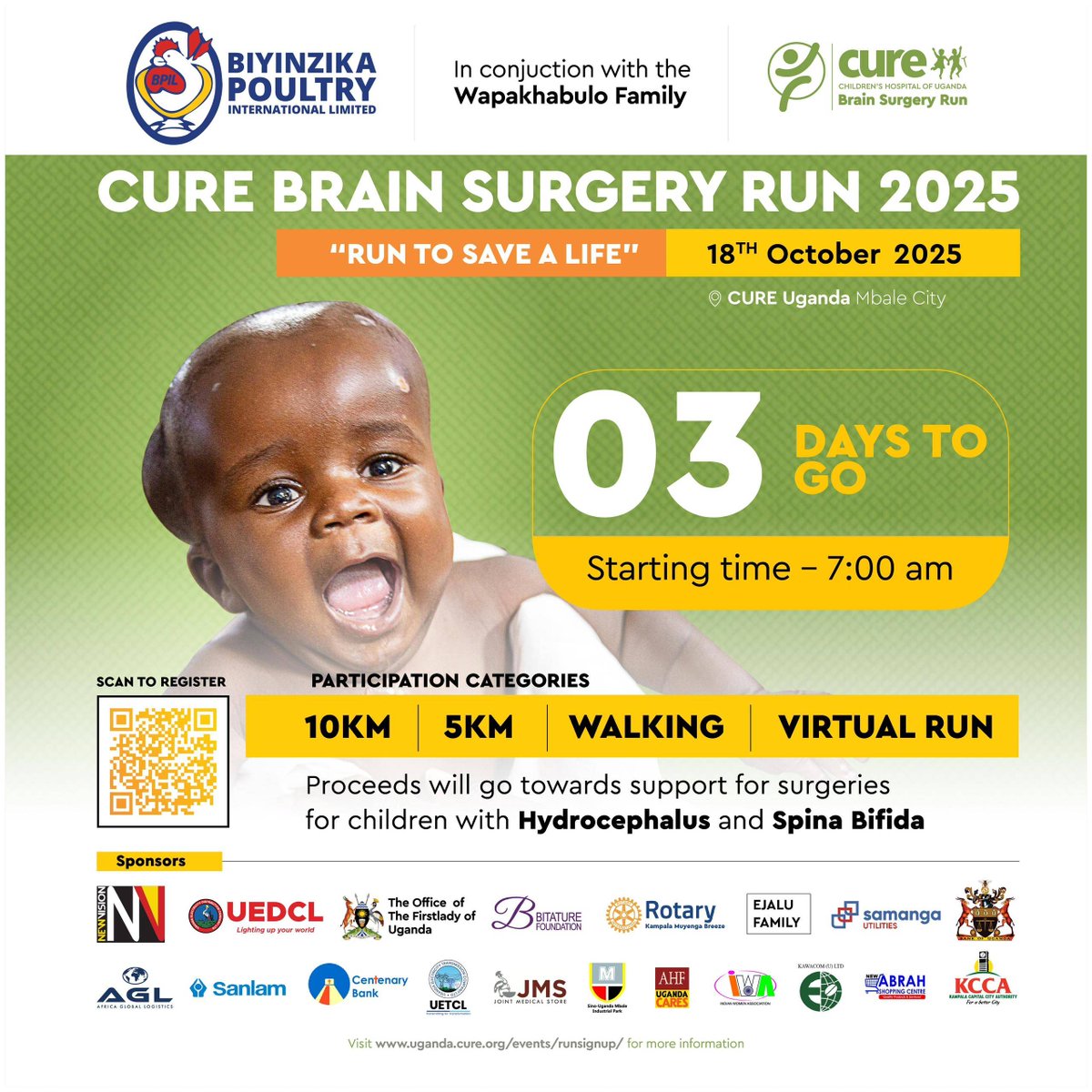03 days until the 9th Annual CURE Brain Surgery Run Mbale, Oct 18, 2025! Every step helps fund life-saving neurosurgeries for vulnerable children. Be part of a miracle.

Register now: bit.ly/4ndlXJY  #CURErun25 #RunToSaveALife