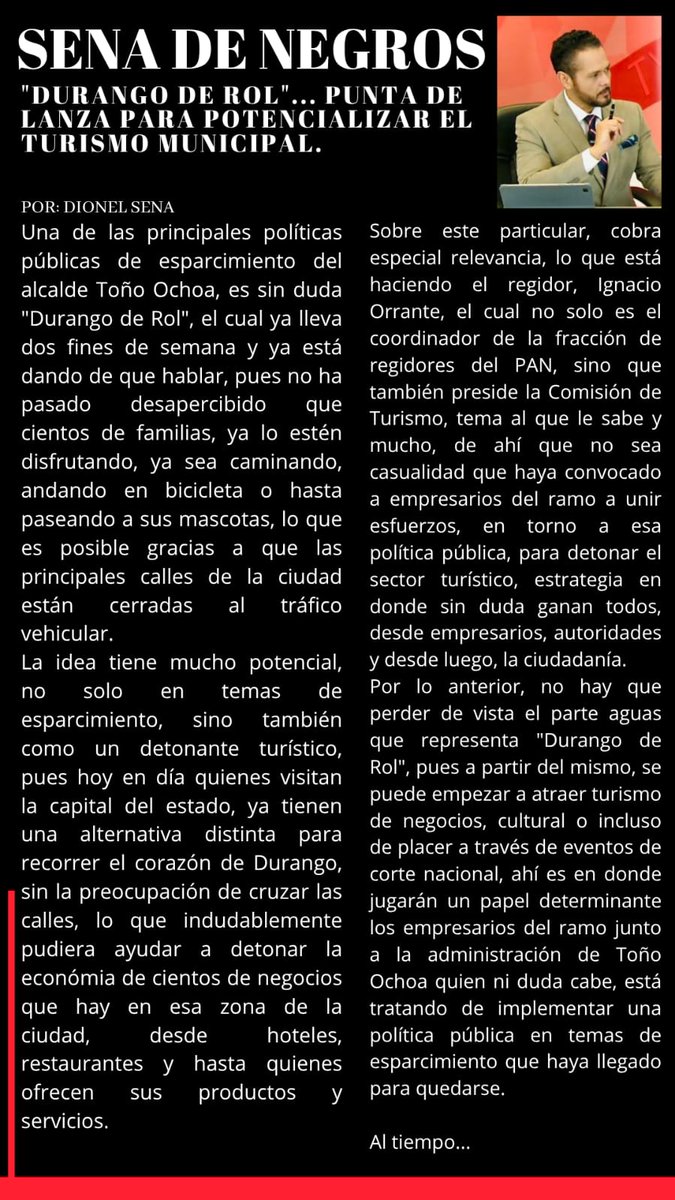 Dionel Sena (@dionelsena) on Twitter photo "#Durango de Rol"... Podría ser punta de lanza para potencializar el turismo municipal: La #SenadeNegros de hoy.
Ccp <a href="/ClaudioMercadoR/">Claudio Mercado</a> <a href="/mfhh/">Ma. Fabiola Hernández Herrera</a> <a href="/RICH_ARAGON/">RICARDO ARAGON</a> <a href="/juancuit/">Juan C.Avalos Méndez</a> <a href="/luzyolanda09/">Luz Yolanda Martínez</a> <a href="/pepex333/">Pepe contac-x3🇲🇽</a> <a href="/CarloSalinasITD/">Carlos Salinas García.</a> <a href="/ZujeyLuna10/">Zujey Luna</a> <a href="/LilyOrtiz26/">Lily Ortiz</a> <a href="/Victorablanco/">Víctor Blanco</a> <a href="/josejoseantonio/">Toño Ochoa</a> <a href="/aaronmgh10/">Aarón González</a> "#Durango de Rol"... Podría ser punta de lanza para potencializar el turismo municipal: La #SenadeNegros de hoy.
Ccp <a href="/ClaudioMercadoR/">Claudio Mercado</a> <a href="/mfhh/">Ma. Fabiola Hernández Herrera</a> <a href="/RICH_ARAGON/">RICARDO ARAGON</a> <a href="/juancuit/">Juan C.Avalos Méndez</a> <a href="/luzyolanda09/">Luz Yolanda Martínez</a> <a href="/pepex333/">Pepe contac-x3🇲🇽</a> <a href="/CarloSalinasITD/">Carlos Salinas García.</a> <a href="/ZujeyLuna10/">Zujey Luna</a> <a href="/LilyOrtiz26/">Lily Ortiz</a> <a href="/Victorablanco/">Víctor Blanco</a> <a href="/josejoseantonio/">Toño Ochoa</a> <a href="/aaronmgh10/">Aarón González</a>