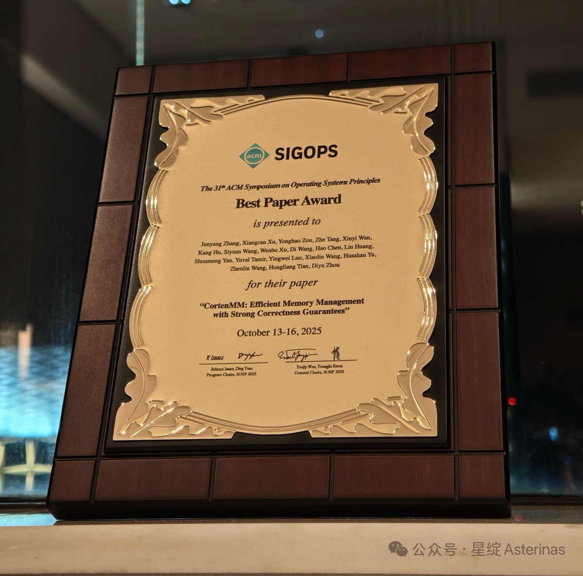 CertiK's tweet image. Congratulations to the Asterinas team!
Their paper "CortenMM: Efficient Memory Management with Strong Correctness Guarantees" has been awarded Best Paper at SOSP 2025 — one of the most prestigious recognitions in computer systems research.
We're proud to share that Hao Chen…