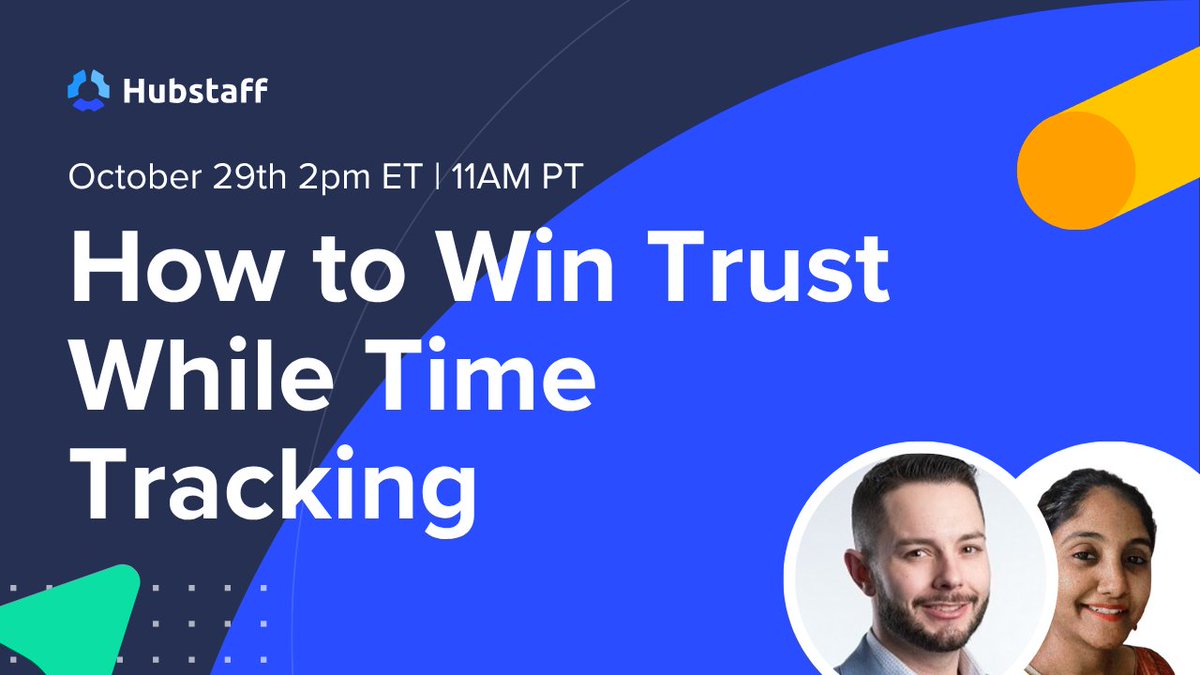 Hubstaff's tweet image. Webinar Alert🔬
How to Win Trust While Time Tracking
October 29 | 2PM ET |  Live on Zoom

Join us for a tactical, trust-first approach to time tracking adoption.
Register now: hubstaff.com/hubstaff-buyin…

#TimeTracking #RemoteWork #WorkplaceTrust
#TeamProductivity