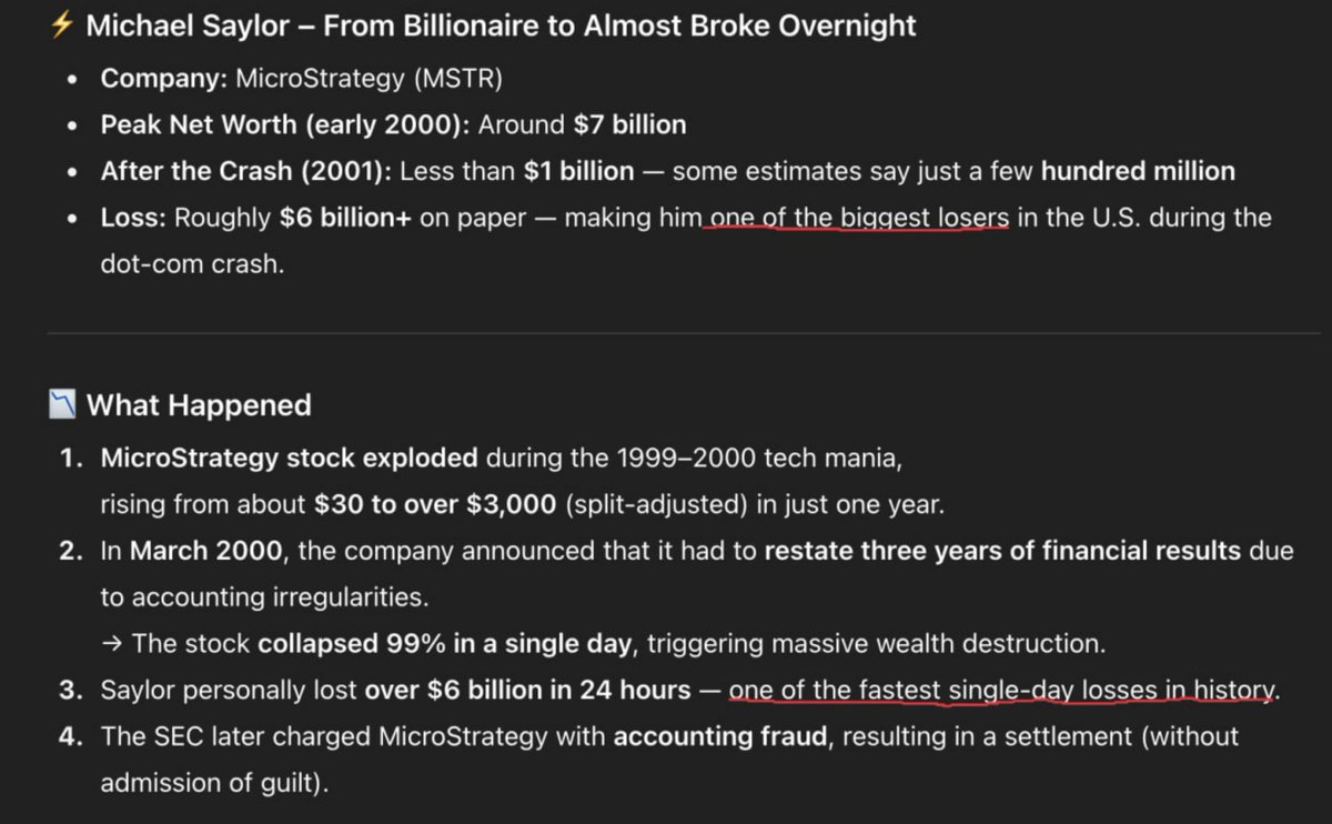Did you know the BIGGEST LOSER of the Dot Com bubble was Michael #Saylor? He lost over $6B as $MSTR crashed 99%. We are in a simulation, so the scenario repeats! This time, with the AI bubble, Saylor will be the biggest loser again.