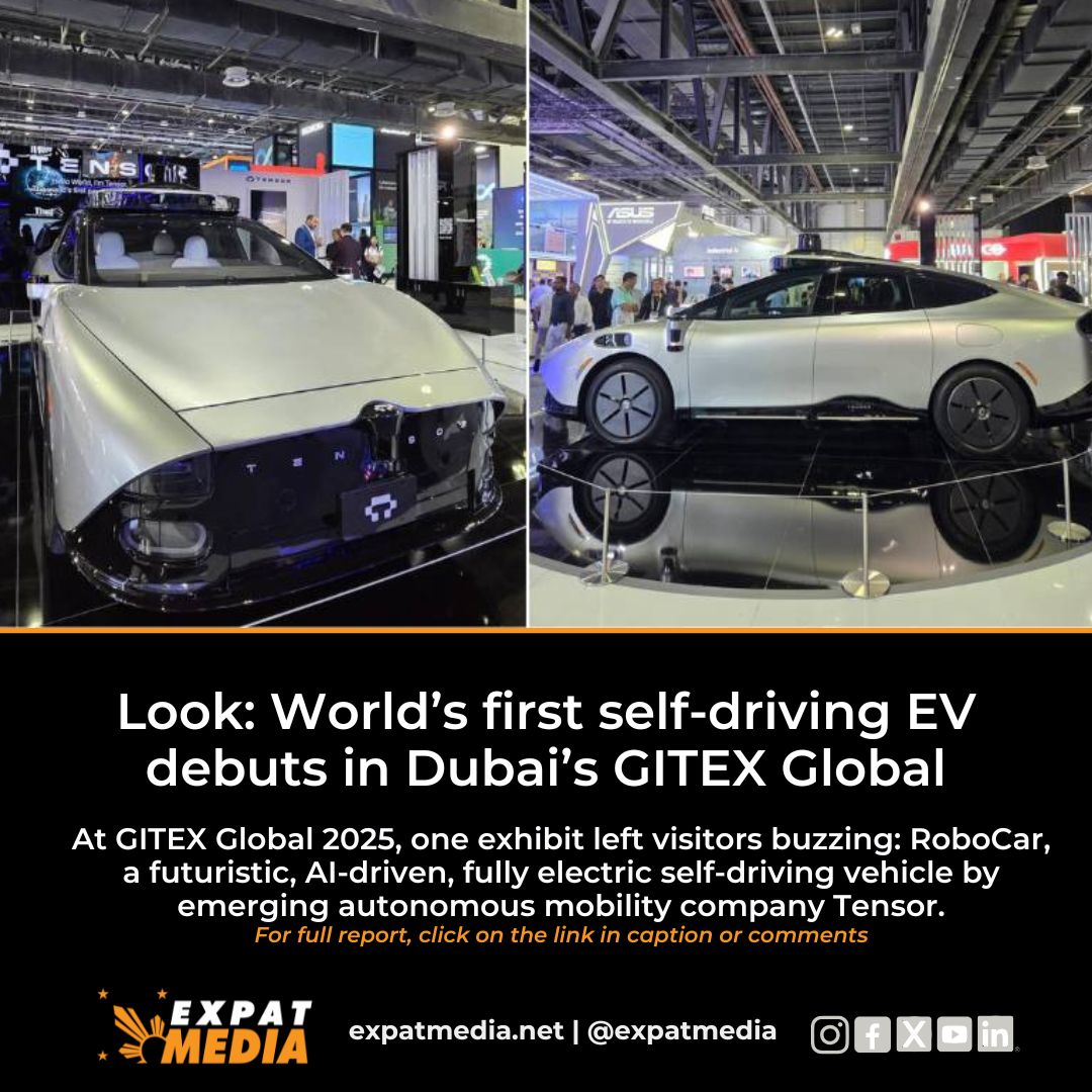 ExpatMediaUAE's tweet image. Tensor’s RoboCar — the world’s first self-driving EV — turned heads in Dubai! Read 👇

expatmedia.net/dubai-self-dri…

#GITEX2025 #RoboCar #dubai
