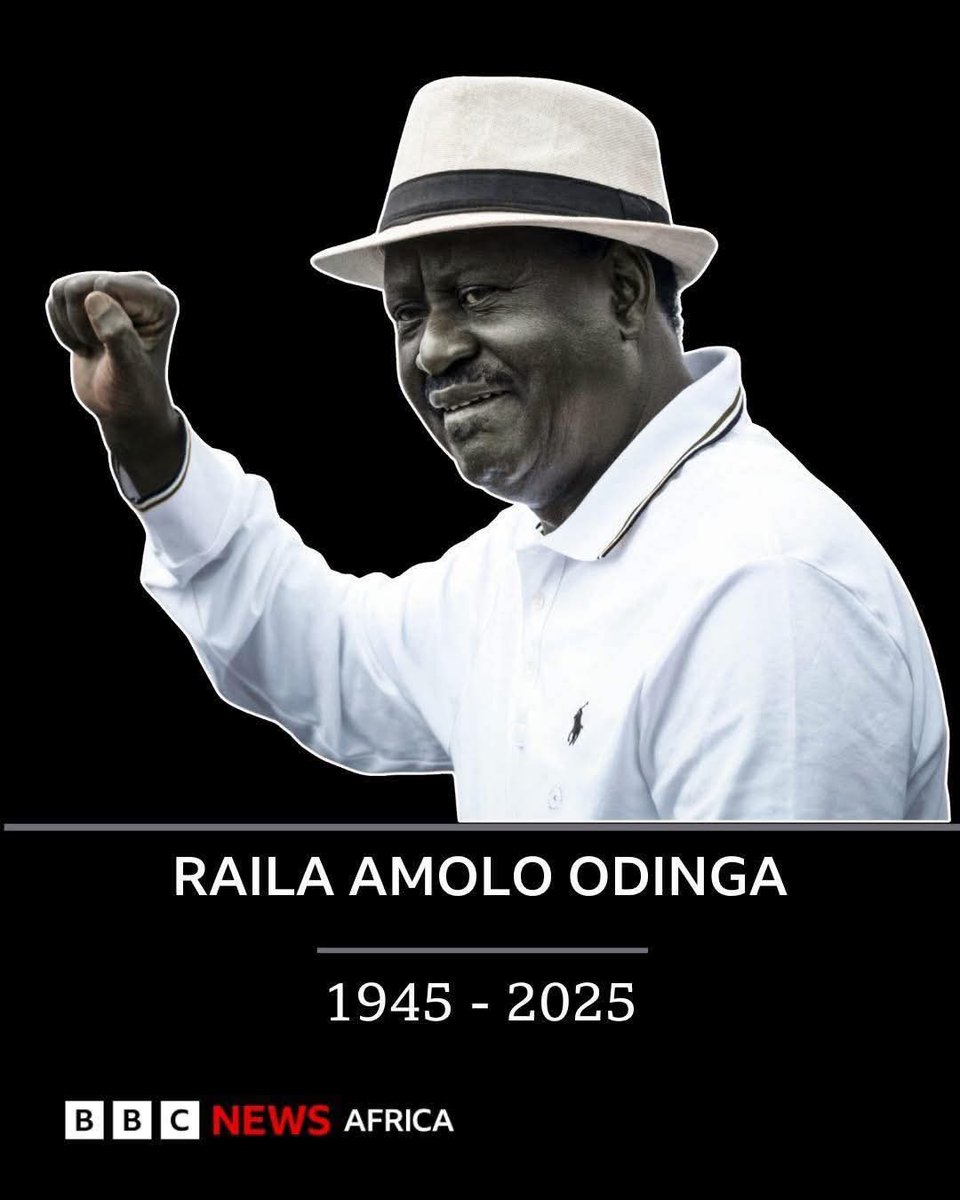 Today's Date: Wednesday, October 15, 2025

Former Prime Minister of Republic of Kenya, Raila Amolo Odinga, passes away at 80.

Pumzika kwa Amani, mzee.