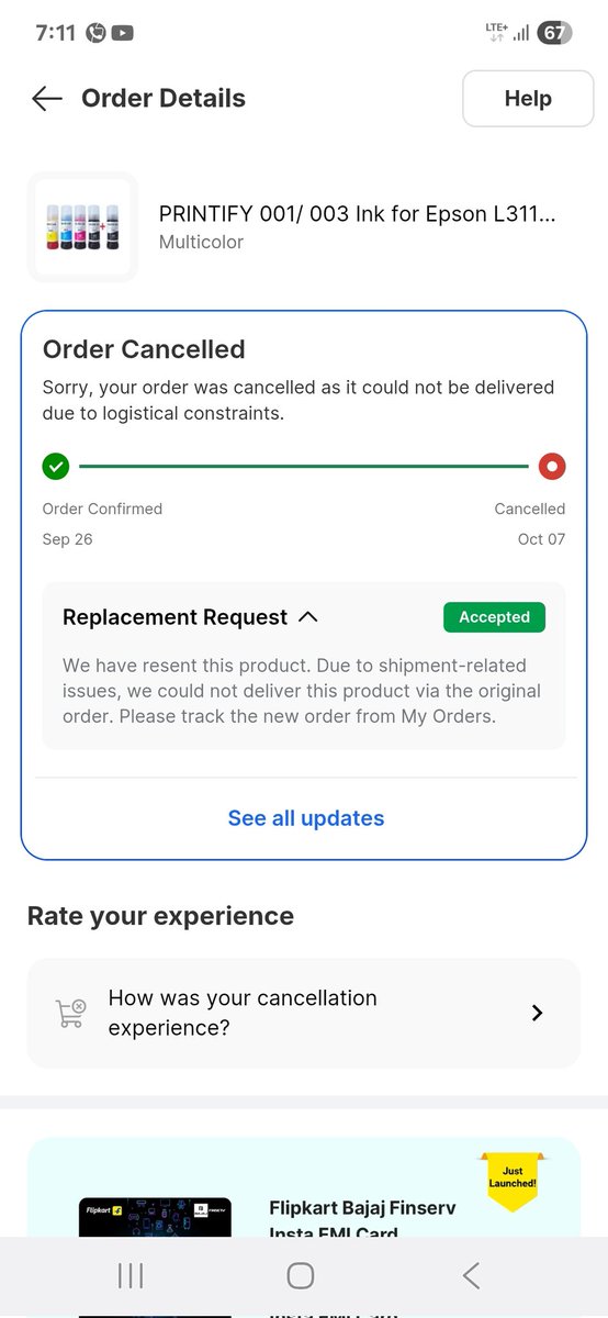 Heiszenberg_mc's tweet photo. Hey @Flipkart @flipkartsupport
Ordered printer ink on Sep 26  confirmed ✅ shipped ✅ delayed ❌ canceled ❌ Then you created a replacement without asking me and canceled that too the same damn day
What kind of circus are you running? 
Stop wasting customers’ time
 #FlipkartFail https://t.co/p1eGvrwphY