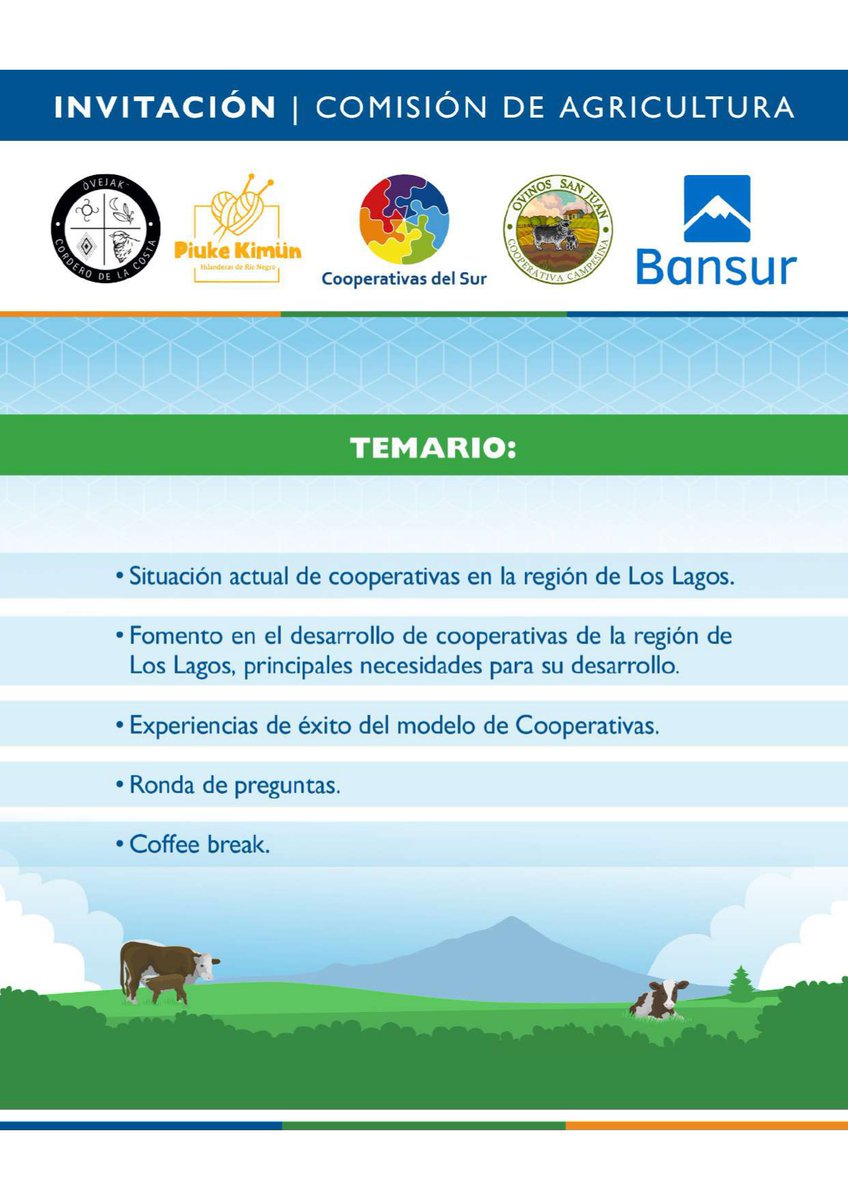 cienciaulagos's tweet photo. 📢 ¡Atención #ULagos! al seminario 🌱 "Desafíos y Oportunidades para el Fortalecimiento de las Cooperativas en Los Lagos"
🗓️ Jue 16 oct
📍 Pedro Montt 402, Puerto Octay
🕙 10:00 a 13:00 hrs
🤝 ¡Participa!
#CORELosLagos #PuertoOctay #CienciaULagos #PostgradoULagos https://t.co/WVnAKXPbBx
