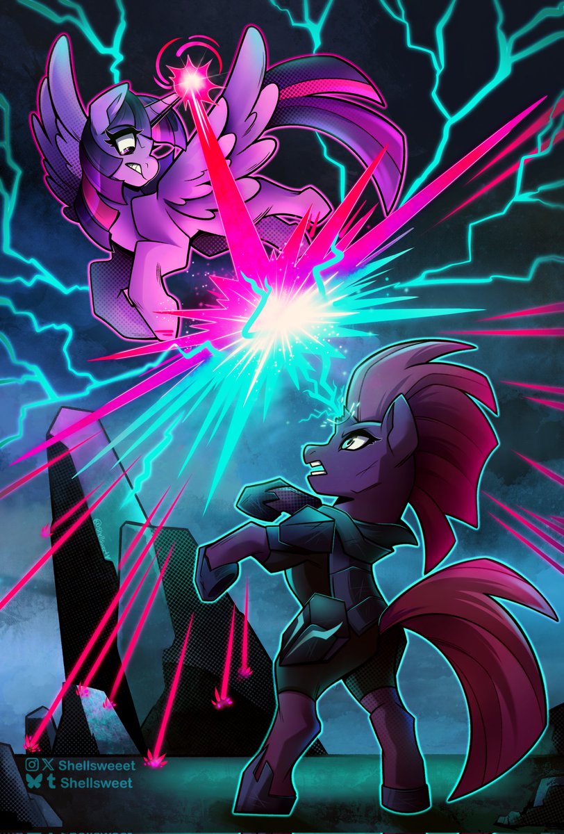 Shellsweeet's tweet image. #mlpfim turns 15 this year!
Check out the @MLPAnniZine! Its free to download and I contributed this Twilight Sparkle/Tempest page! ✨️