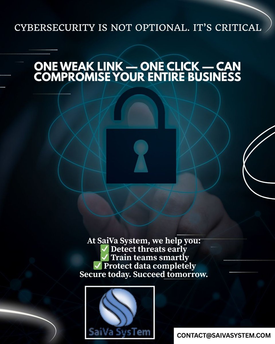 saivasystem's tweet image. 🔒 Strengthen Your Cybersecurity Before It’s Too Late!
#CyberSecurity #DataProtection #InfoSec #SaiVaSystem #ThreatDetection #CyberAwareness #CyberSafety #PhishingPrevention #BusinessSecurity #SecureYourFuture #ITSecurity #CyberDefense