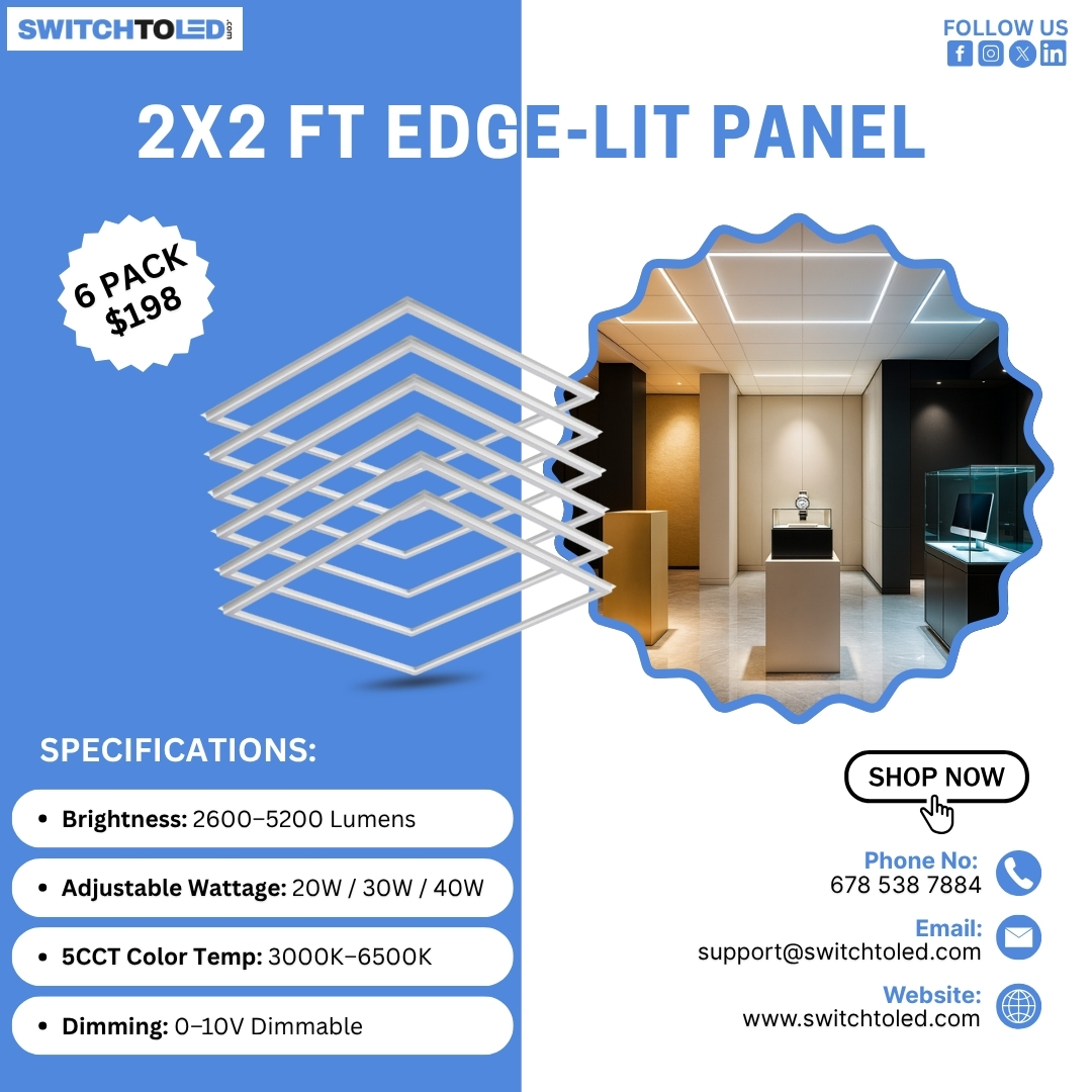switchto_led's tweet image. 💡 Brighten your business with our 2x2 FT Edge-Lit LED Panels!
✔️ Adjustable Wattage (20W/30W/40W)
✔️ 5CCT (3000K–6500K)
✔️ Dimmable
🛒 6 Pack Only $198 — switchtoled.com
#LEDLighting #LightingDeals #CommercialLighting #SwitchToLED #SmartOffice