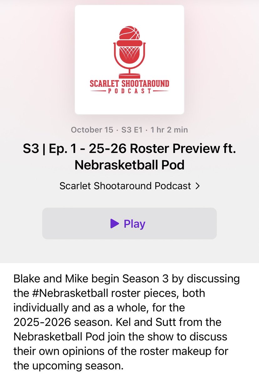 ScarletShootPod's tweet photo. Our 25-26 Roster Preview ft. @brasketballpod is LIVE!

-Who on the team will contribute the most?
-Which players are X-Factors to success this year?
-The Nebrasketball Pod joins the show after a year break!

Available on Apple/Spotify - hit “Listen Now” on our profile to tune in! https://t.co/aBI161qLhV