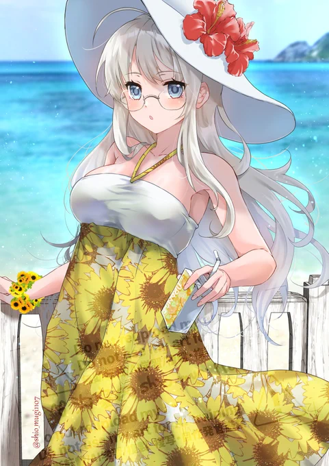 skebにて描かせて頂いた夏の装いヘイウッドちゃんですリクエストありがとうございました～!ウォーターマークなしはクロスフォリオの方に載せてますのでリプ欄からどうぞ #艦これ #skeb