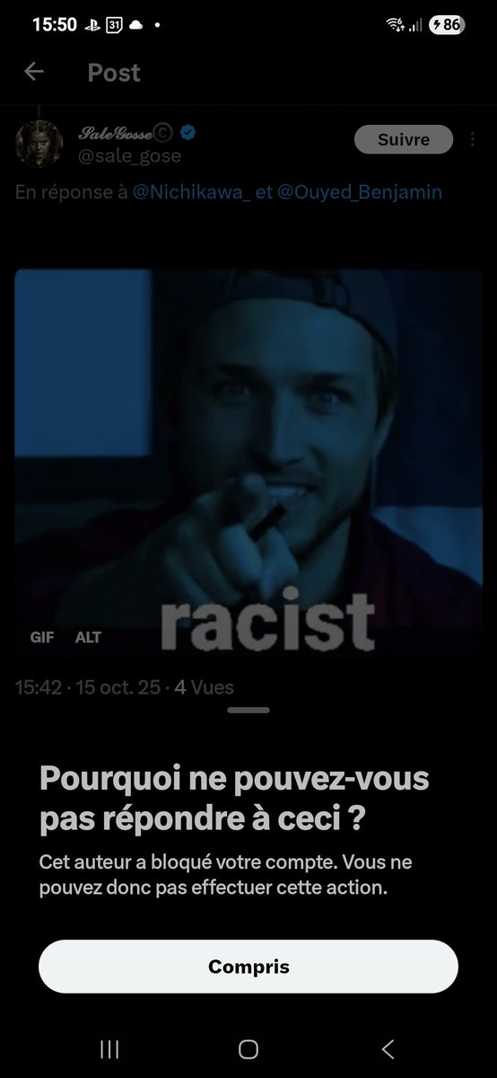 Nichikawa_'s tweet photo. Oui, je le suis. De quoi as-tu si peur pour me bloquer avant même que je puissete répondre ? @sale_gose https://t.co/TrVad8R4wT