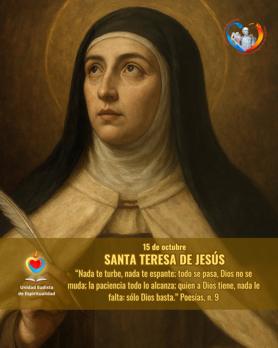 Hoy recordamos a una de las grandes maestras de la vida espiritual. Su palabra sigue resonando como un eco de confianza en medio de las dificultades. 💫 #SantaTeresaDeJesús #Espiritualidad #Fe #ConfianzaEnDios #SoloDiosBasta