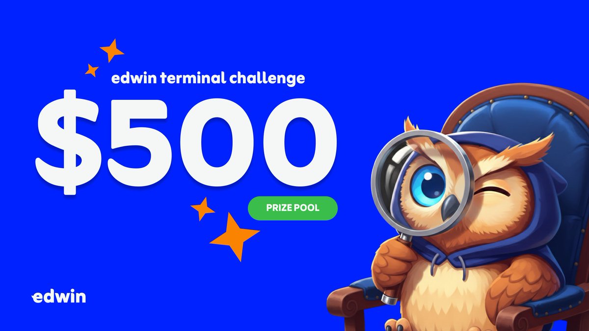 buildwithedwin's tweet image. Owls, we want to learn from YOU. $500 USDC prize pool on the line! 🦉
For 15 days, share how you're actually using the edwin terminal: What's working? broken? what could be better? or what made you go "damn, that's useful"? Everything that we can learn from!
How to join:
-…