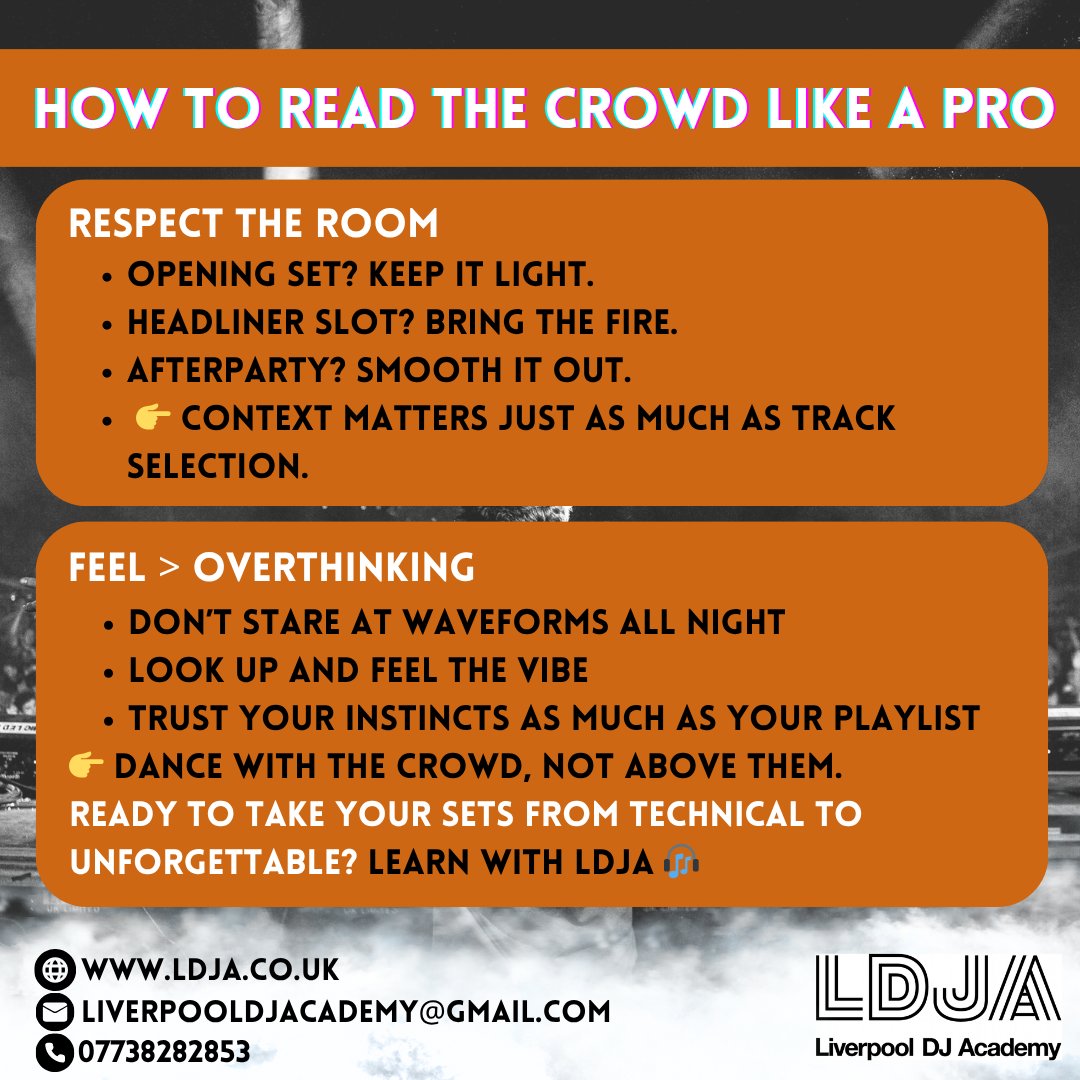 learn2DJlpool's tweet image. How to read the crowd like a pro 🎧

Get more advice and tips in our DJing lessons - ldja.co.uk/shop

#DJ #DJing