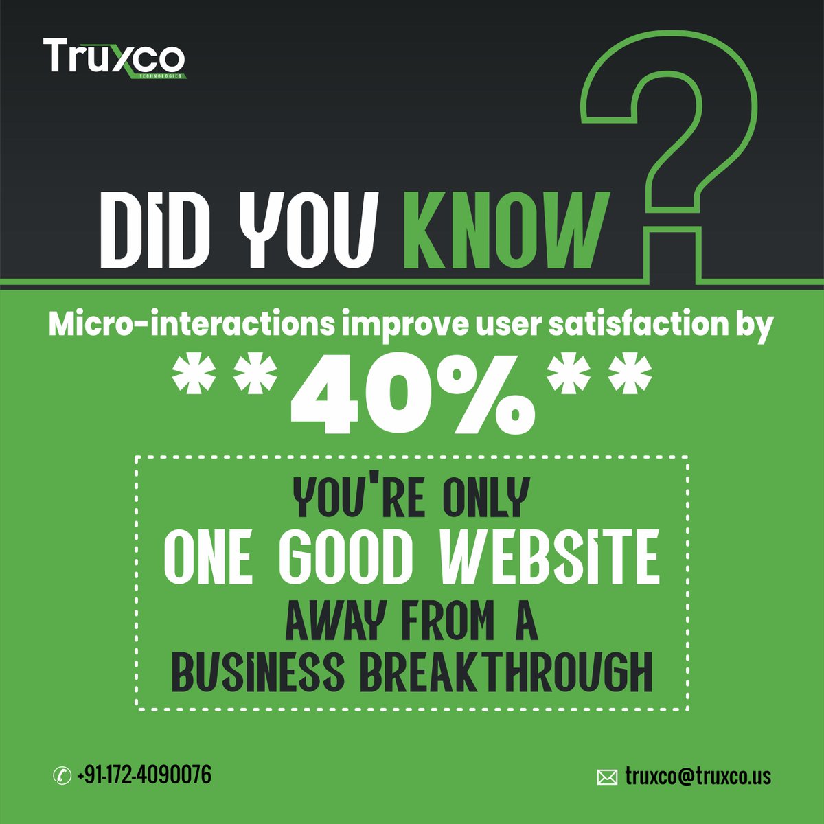 Truxco_it_tech's tweet image. 💡 Micro-interactions boost user satisfaction by 40%!
Build a website that drives growth with Truxco Technologies. 🚀
📞 +91-172-4090076 | 🌐 truxco.com

#WebDevelopment #UXDesign #TruxcoTechnologies