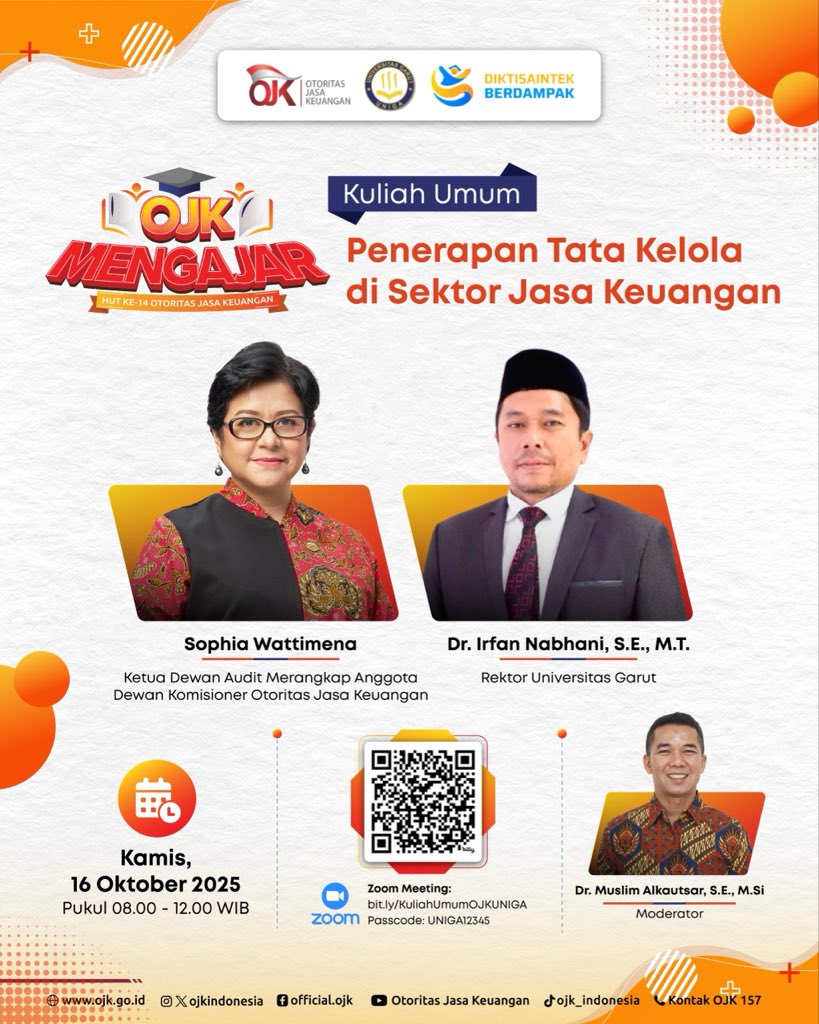 OJK Mengajar: Kuliah Umum Penerapan Tata Kelola di Sektor Jasa Keuangan

Sobat OJK,

Dalam rangka penerapan tata kelola yang baik di sektor jasa keuangan, OJK Mengajar kali ini hadir di Universitas Garut. Kegiatan ini menghadirkan Ketua Dewan Audit OJK Sophia Wattimena.

Jangan