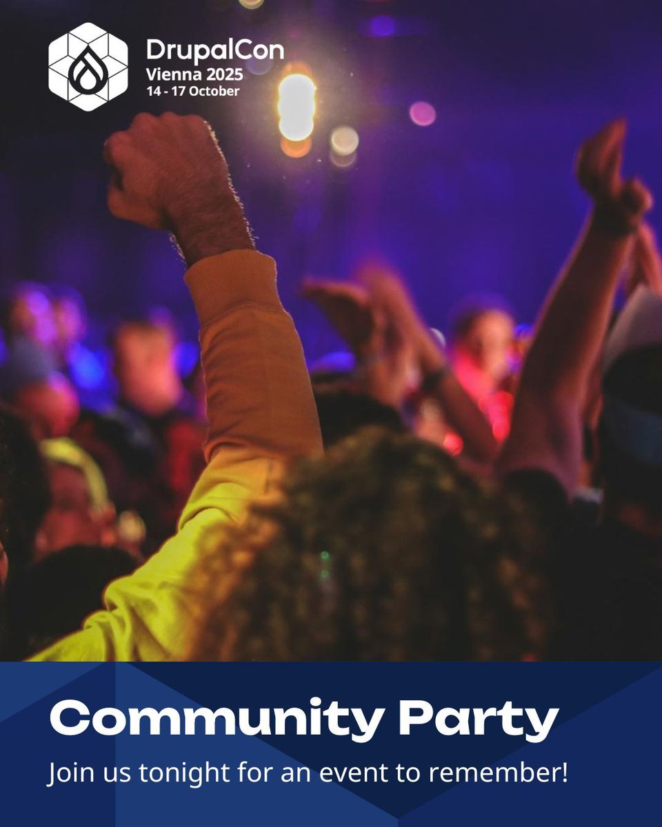 DrupalConEur's tweet image. 🎉 Tonight’s the night! The #DrupalConVienna Community Party is here! 💙
📅 15 Oct 2025 | 🕗 20:00–01:00
📍 Palais Wertheim, 1010 Vienna
🎟️ Free for all ticket holders — just bring your badge!
⚠️ Limited to 800 people
💙 Thanks to Drupal Austria & Acquia!
#DrupalCommunity