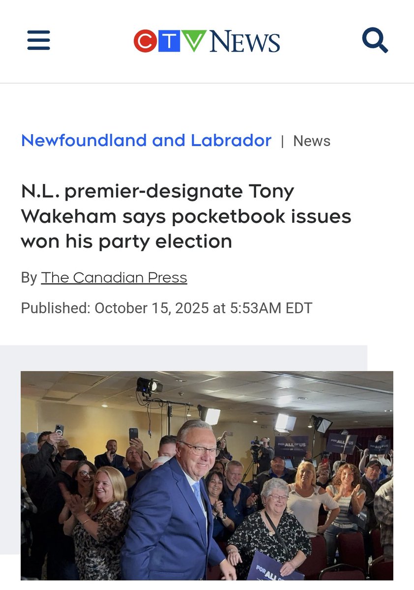 Congratulations to Premier-designate <a href="/TonyWakehamNL/">Tony Wakeham</a> and the <a href="/PCPartyNL/">PC Party of NL</a> on winning a resounding majority government in Newfoundland and Labrador last night.

Newfoundlanders voted for safer streets, lower taxes, and supporting seniors. They voted for #change!