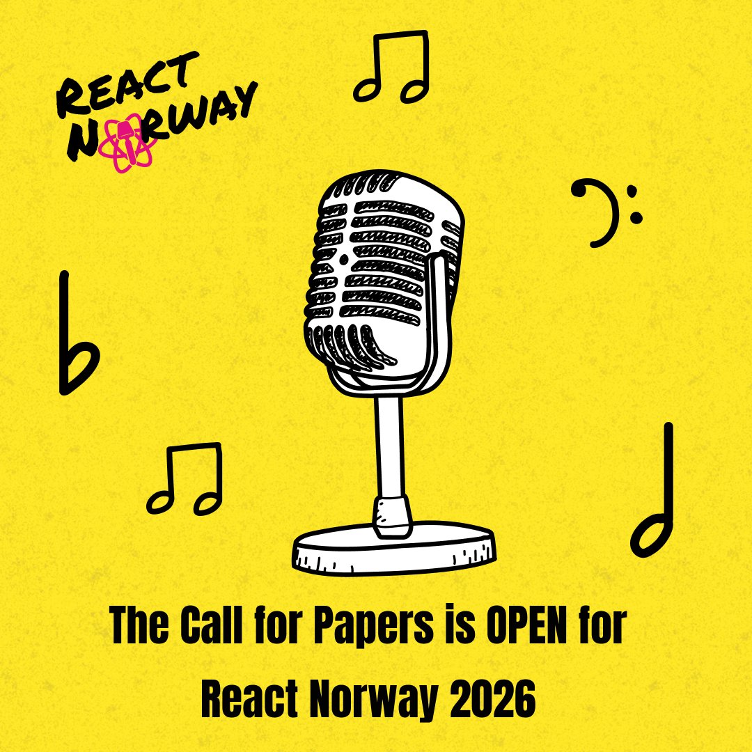 ReactNorway's tweet image. 🤔Ready to React and Rock?
The Call for Papers for @ReactNorway 2026 is OPEN🎉

Already announced:
🎸 Bands: DATAROCK, Iversen, God Bedring
🧠 Speakers: @aurorascharff &amp;amp; @jherr 

We’re now looking for you 🫵to complete the lineup!

Bring your best! It’s a one-track conference,…
