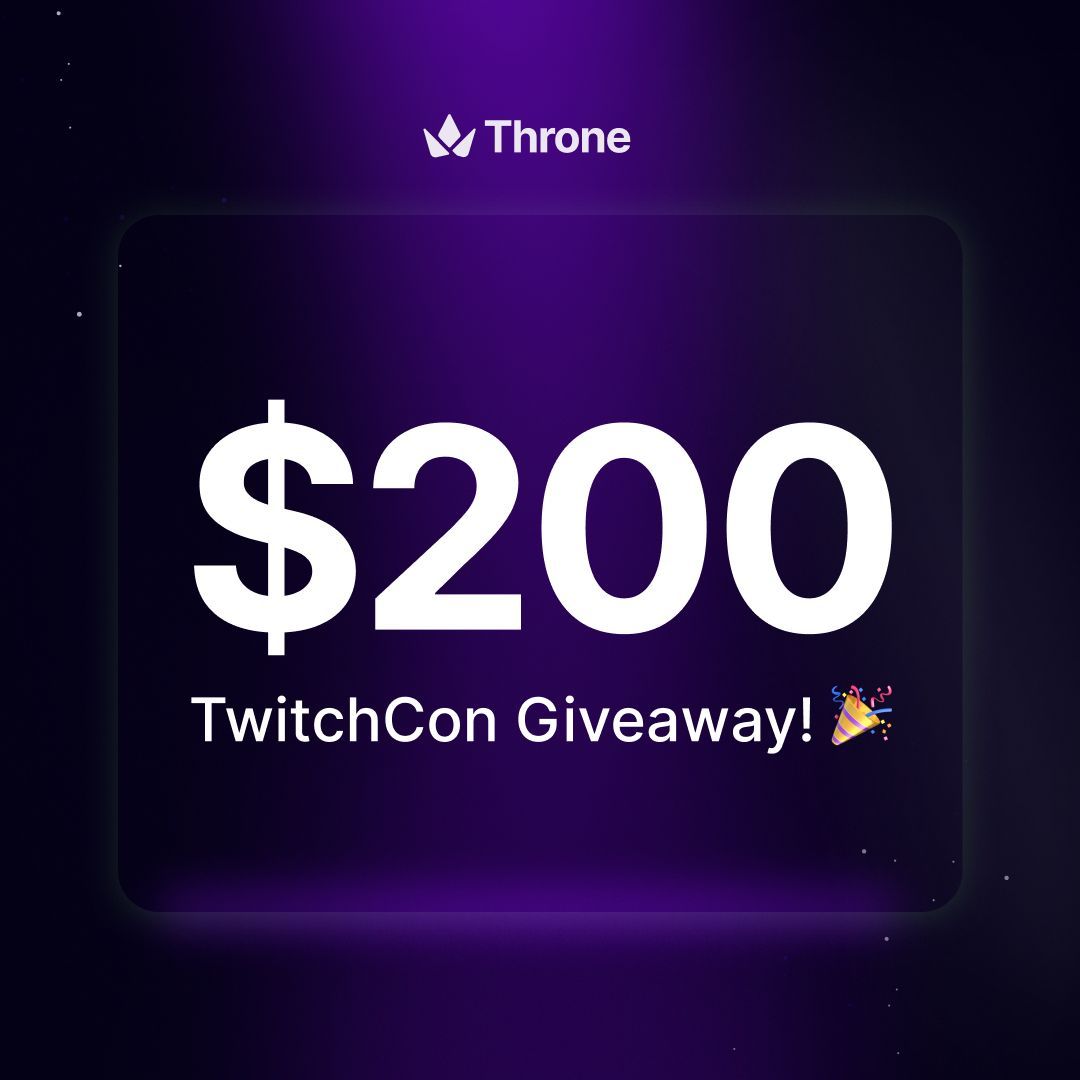 official_throne's tweet image. 🎉 TwitchCon $200 Giveaway
👑 We're excited to be at TwitchCon this year! To kick things off, we're giving away $200 in gifts!
🎁 To Enter
QT this post with your Throne link for a chance to receive $200 in gifts from us!
You have 48 hours ⏰
Don't miss out! ✨