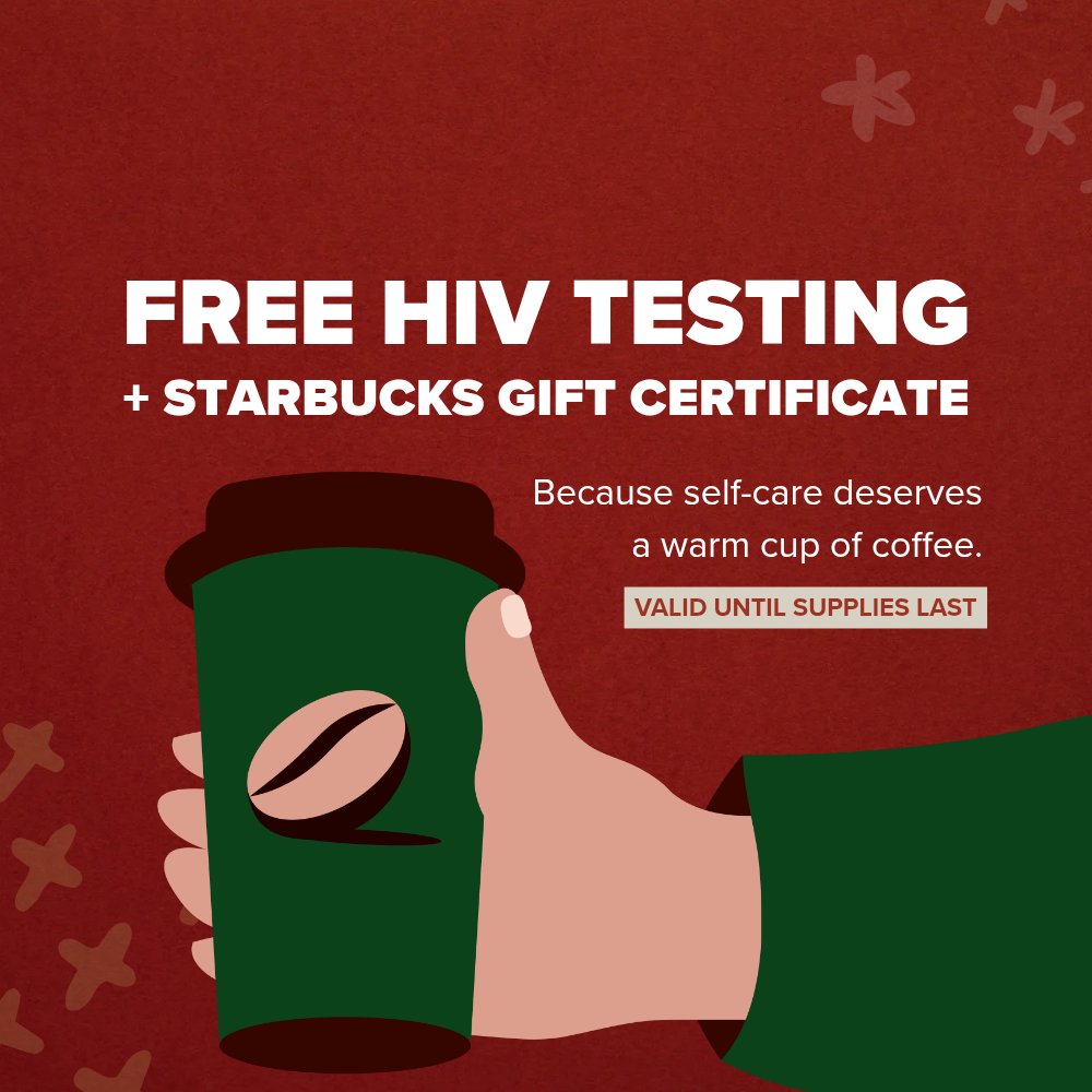 ajuwancc's tweet photo. Missed our 10.10 treat? Don’t worry, we’re keeping the good vibes brewing! 💖

Walk in for your FREE HIV test and get a Starbucks Gift Certificate as our little reward for your courage and self-love. 🌈✨

Visit us at 📍5th Floor, Room 517, Regus, Abanao Square

#FreeHIVTesting https://t.co/oywjXCz8sN