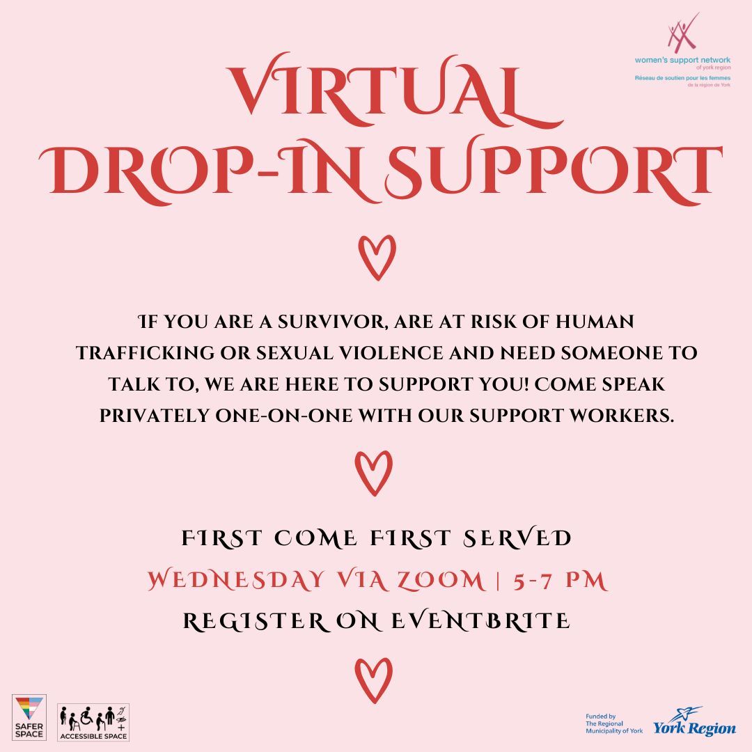 WSNYorkRegion's tweet image. We are here to support you! Register: buff.ly/GwGp7RG 

#DropIn #VirtualSupport #Support #Online #WomenandFemme #Survivors #Wellness #YorkRegion #WeBelieveSurvivors
