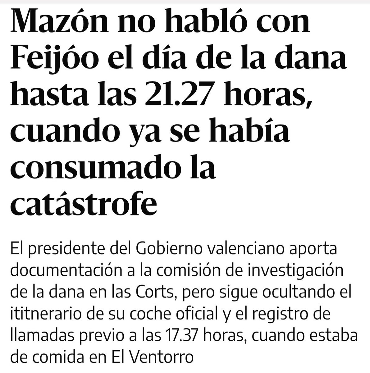 👉 De presumir de estar “informado en tiempo real” a no levantar el teléfono hasta las 21:27, cuando el desastre ya se había consumado. 

Ni gestión, ni liderazgo, ni vergüenza. Cada regreso al 29-O destapa otra mentira. Feijóo y Mazón comparten libreto: ocultar, mentir y echar