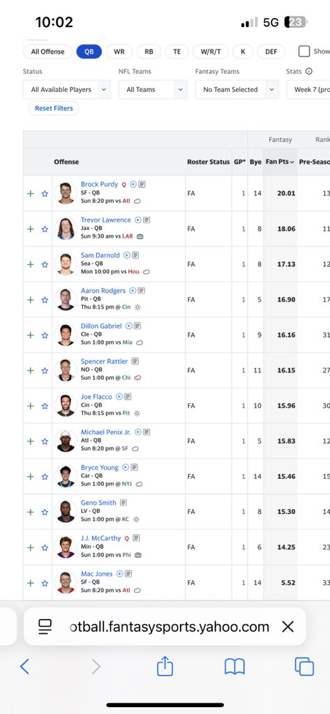 storiesdub's tweet photo. @TheFFBallers I did not draft a backup QB.  Josh Allen on BYE this week.  Which of these streaming options would be best to pick up for just this week? https://t.co/3HGvpwTLjc
