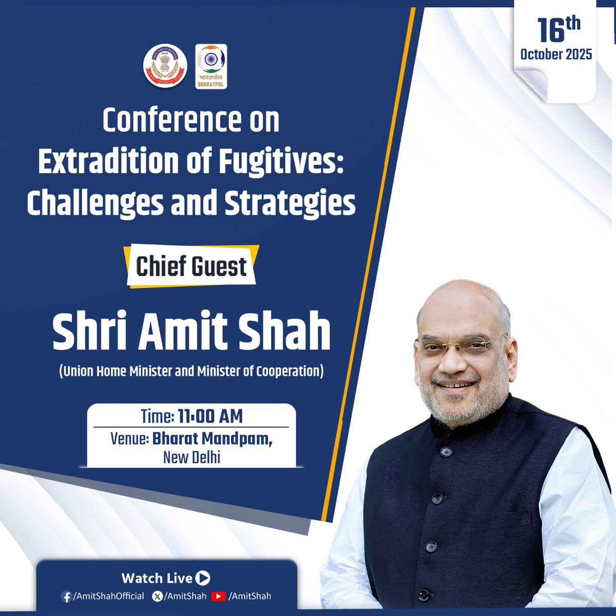 CBIHeadquarters's tweet photo. माननीय केंद्रीय गृह एवं सहकारिता मंत्री श्री अमित शाह जी @AmitShah कल सीबीआई द्वारा आयोजित “अपराधियों का प्रत्यर्पण-चुनौतियाँ एवं रणनीति” सम्मेलन का उद्घाटन करेंगे।
#CBI #Justice #Extradition #GoodGovernance #Zero_Tolerance https://t.co/boWDDHGHxZ