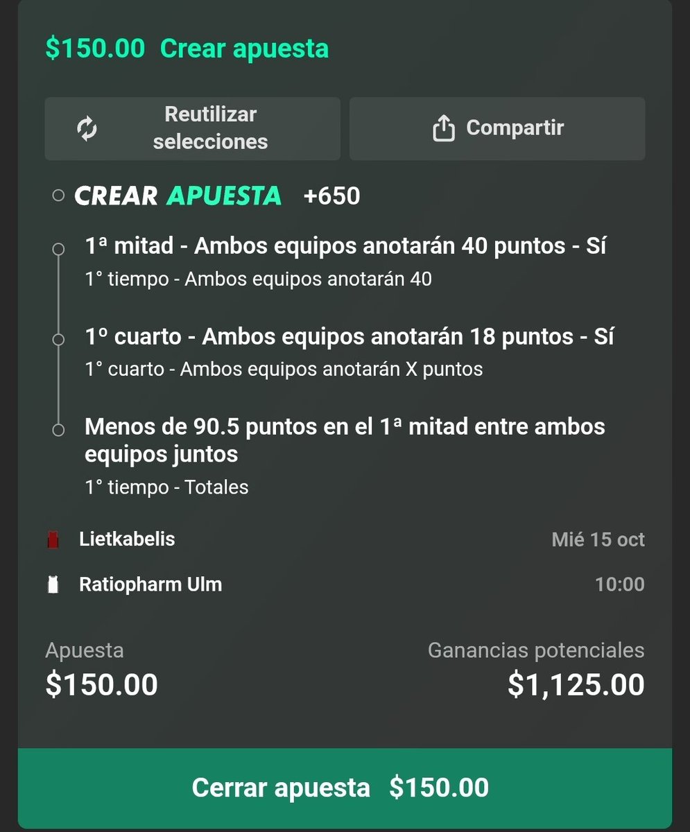 Garfia_s's tweet photo. Pick Baloncesto π Europeo π
Si se gana se van esos $125MX π³ para el almuerzo de un afortuna@
El ganador sera el comentario π con menos β₯οΈ
Para participar x el π°
1.- Deja tu π
2.- Que tengas menos β₯οΈ
Suerte βοΈ
#Picks #Parlay #Garfia #Apuestas #Baloncesto #Basketball https://t.co/uslLBpp9Pf
