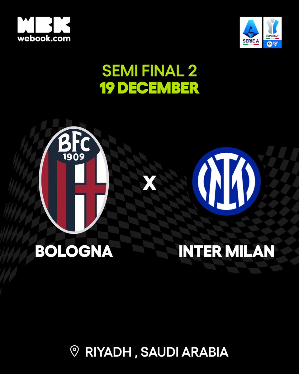 webookmar's tweet photo. 🔥 Le grand match arrive à Riyad! ⚽️
La EA SPORTS Supercup 2026 débarque avec Bologne, l’Inter Milan, Naples et l’AC Milan , un spectacle footballistique à ne pas manquer!
🎟️ Réservez vos places dès maintenant sur https://t.co/AlGCxU17O5 https://t.co/aO3MdE7mL7