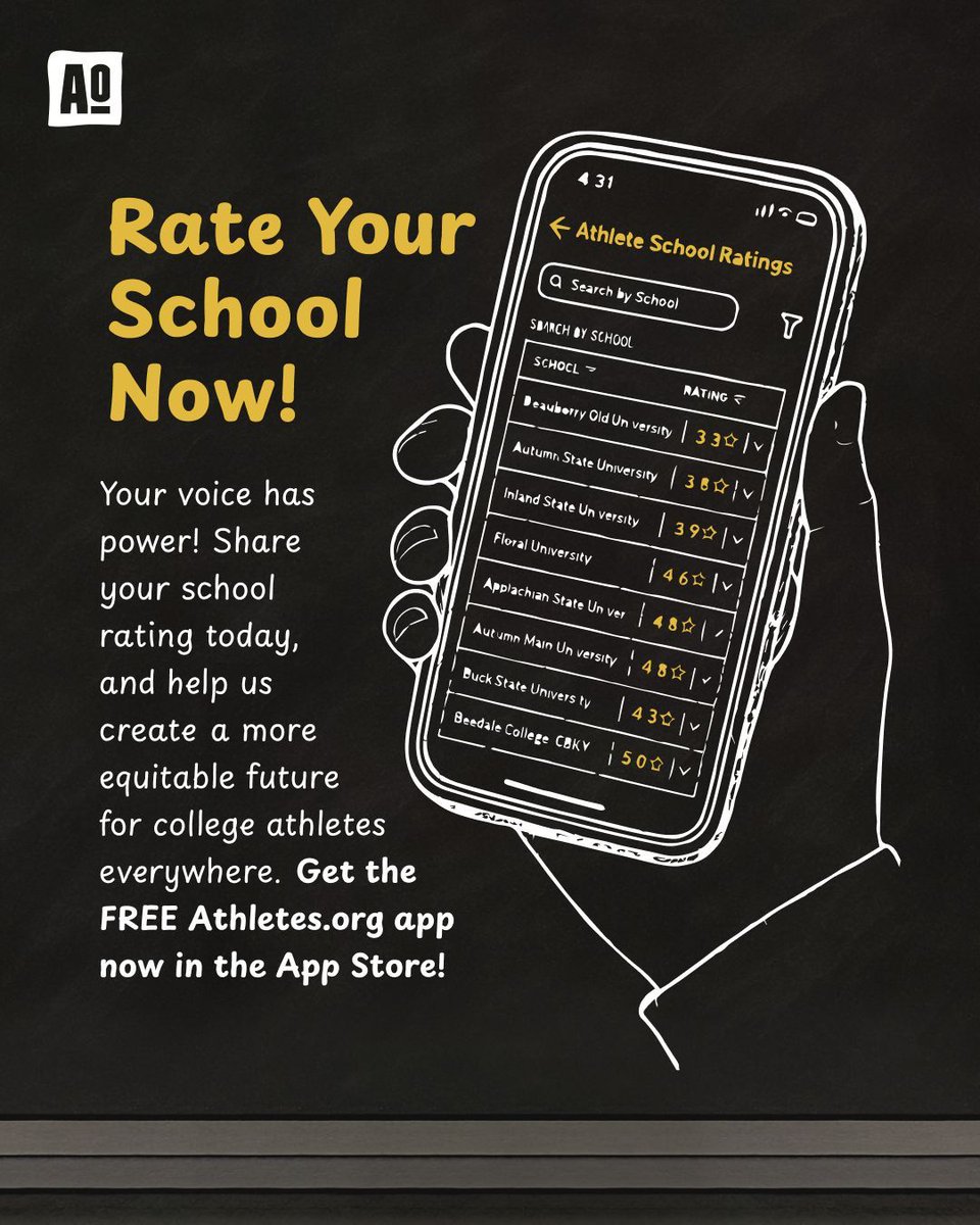 🎓 Athletes are always graded on their performance, potential, and value... but what about YOU? Now, with The Athletes' School Ratings, you get the chance to rate your own experience at your school! 🏅 Let your voice be heard and help shape the future for all athletes. 🙌