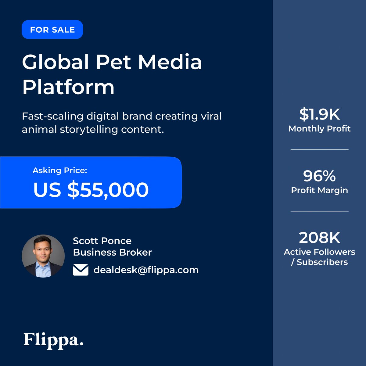 Flippa's tweet image. 🐾 𝐅𝐨𝐫 𝐒𝐚𝐥𝐞: $𝟓𝟓𝐊 — 𝐕𝐢𝐫𝐚𝐥 𝐀𝐧𝐢𝐦𝐚𝐥 𝐘𝐨𝐮𝐓𝐮𝐛𝐞 𝐂𝐡𝐚𝐧𝐧𝐞𝐥

🎬 120M+ views | 208K subs | $24.6K TTM | 94% margins
🔥 Fast growth from long + short-form content
👉 flippa.com/12088332?buy_s…

#YouTubeForSale #DigitalMedia #ViralBusiness