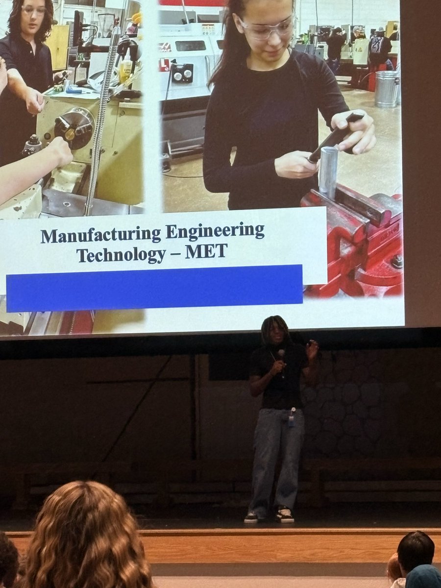 Great to hear from one of our guys, Makhi Sanders, presenting his experience in the Manufacturing Engineering Technology program at Live Oaks to our Sophomore Class!

#HUNT