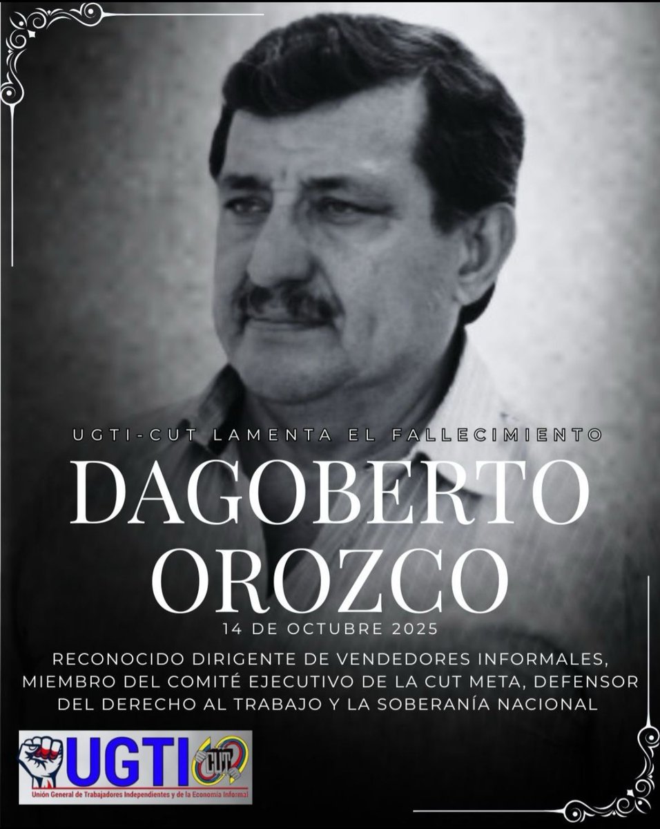 Desde Tribuna Magisterial, expresamos nuestras más sentidas condolencias por el fallecimiento del compañero Dagoberto Orozco, destacado dirigente de los vendedores informales.

Acompañamos a su familia, amigos, compañeros y a toda la UGTI– <a href="/cutcolombia/">Central Unitaria de Trabajadores</a>  en este momento de dolor.