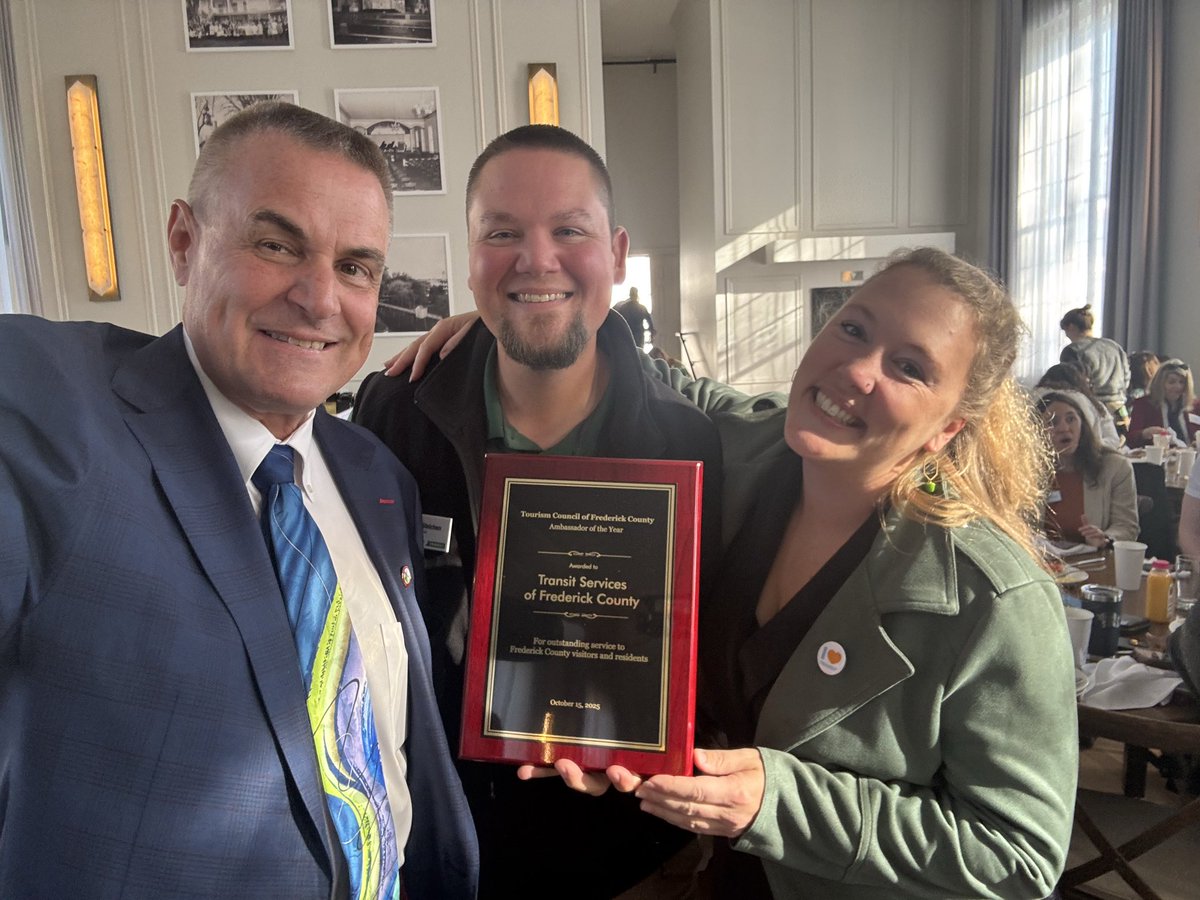 Congratulations Roman Steichen, Jamie McKay and Transit Of Frederick County on being named Visit Frederick Maryland Tourism Ambassador of the Year!