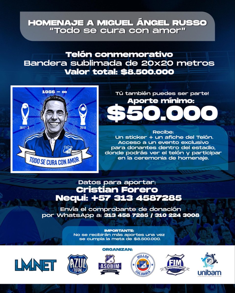Miguel Ángel Russo no fue nuestro técnico, es una figura en nuestra historia. Sus logros y su pasión merecen un adiós a la altura. Queremos hacer un homenaje único: un telón de 20x20 metros para mostrarle nuestro eterno agradecimiento. 

Toda la información 👇
