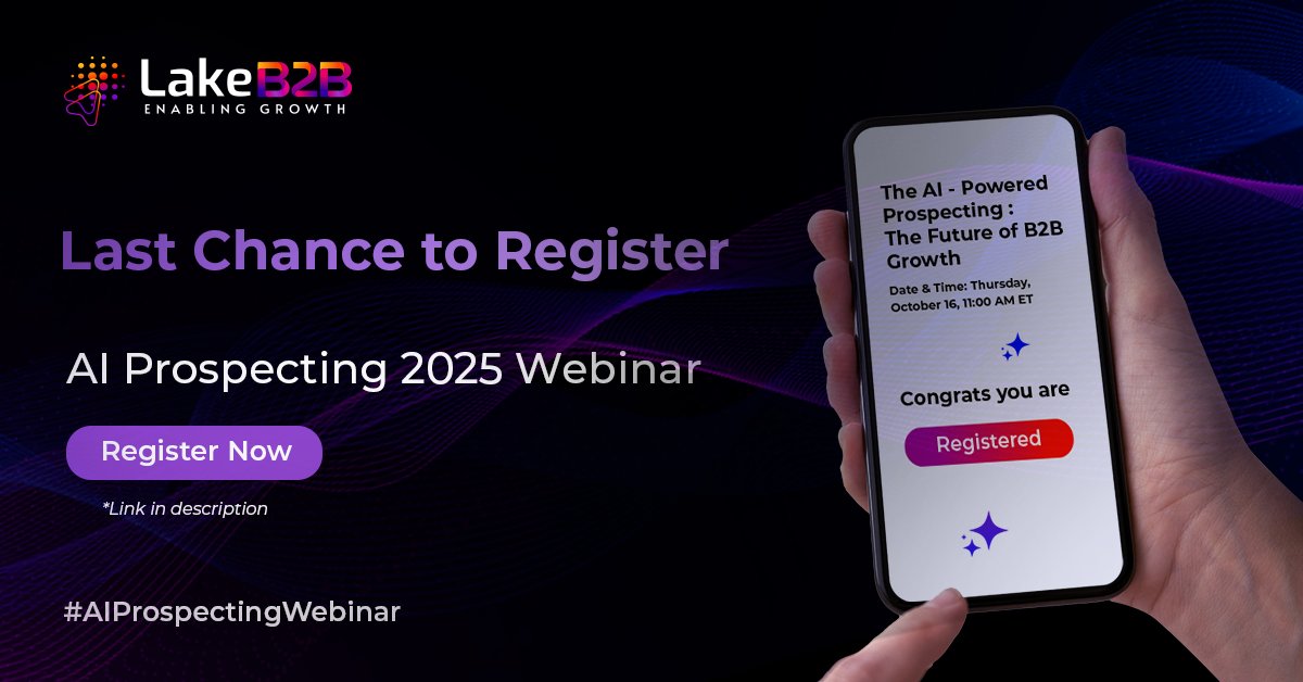 Final reminder! 📣 The AI Prospecting 2025 Webinar starts today at 11 AM ET!

Learn to:
✅ Find high-intent buyers
✅ Stop wasted outreach
✅ Scale your pipeline with AI

Secure your spot now: bit.ly/AIProspecting25

#AIProspectingWebinar #AIProspecting2025 #LakeB2B #FreeWebinar