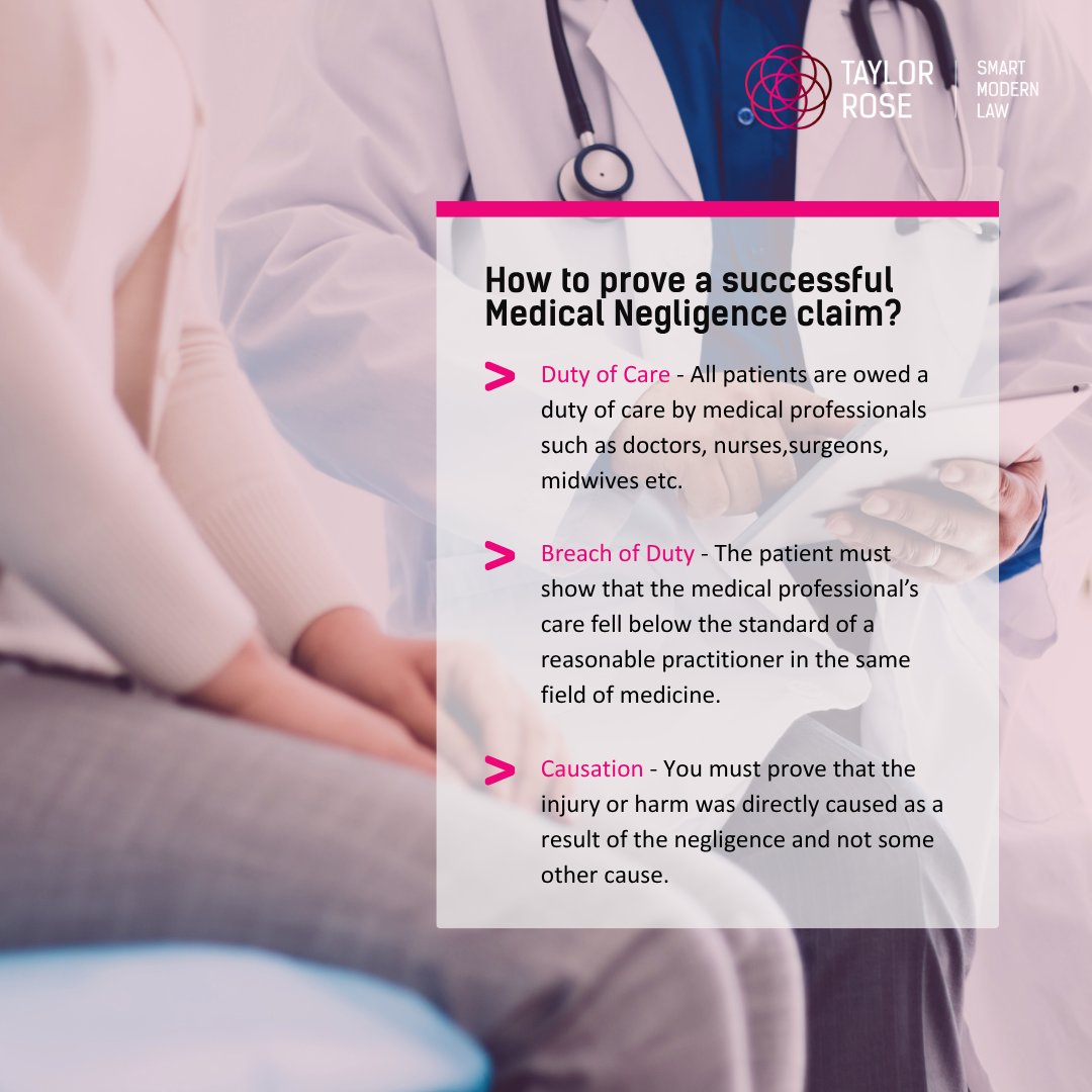 Thinking about bringing a Medical Negligence Claim?
Not every claim succeeds however, to bring a claim three elements must be proven: duty of care, breach of duty and harm caused by the breach. To find out more contact our team here: taylor-rose.co.uk/medical-neglig… #SmartModernLaw